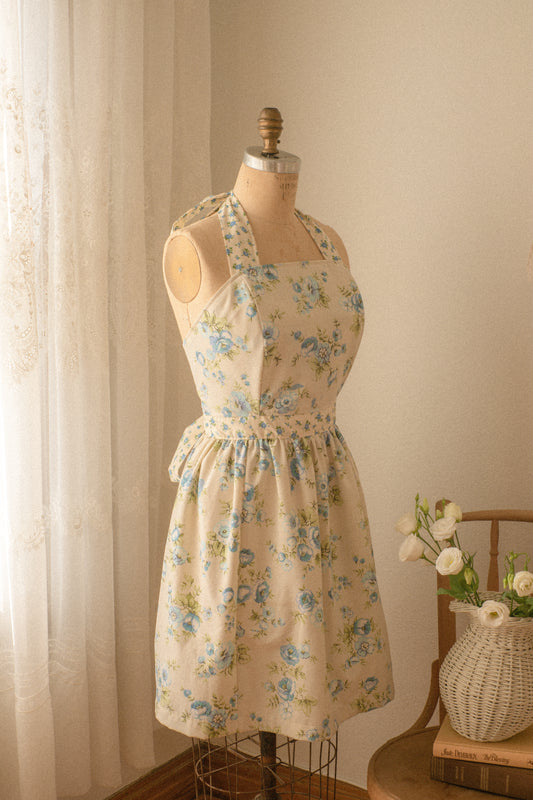 Handmade vintage apron set - blue blossom