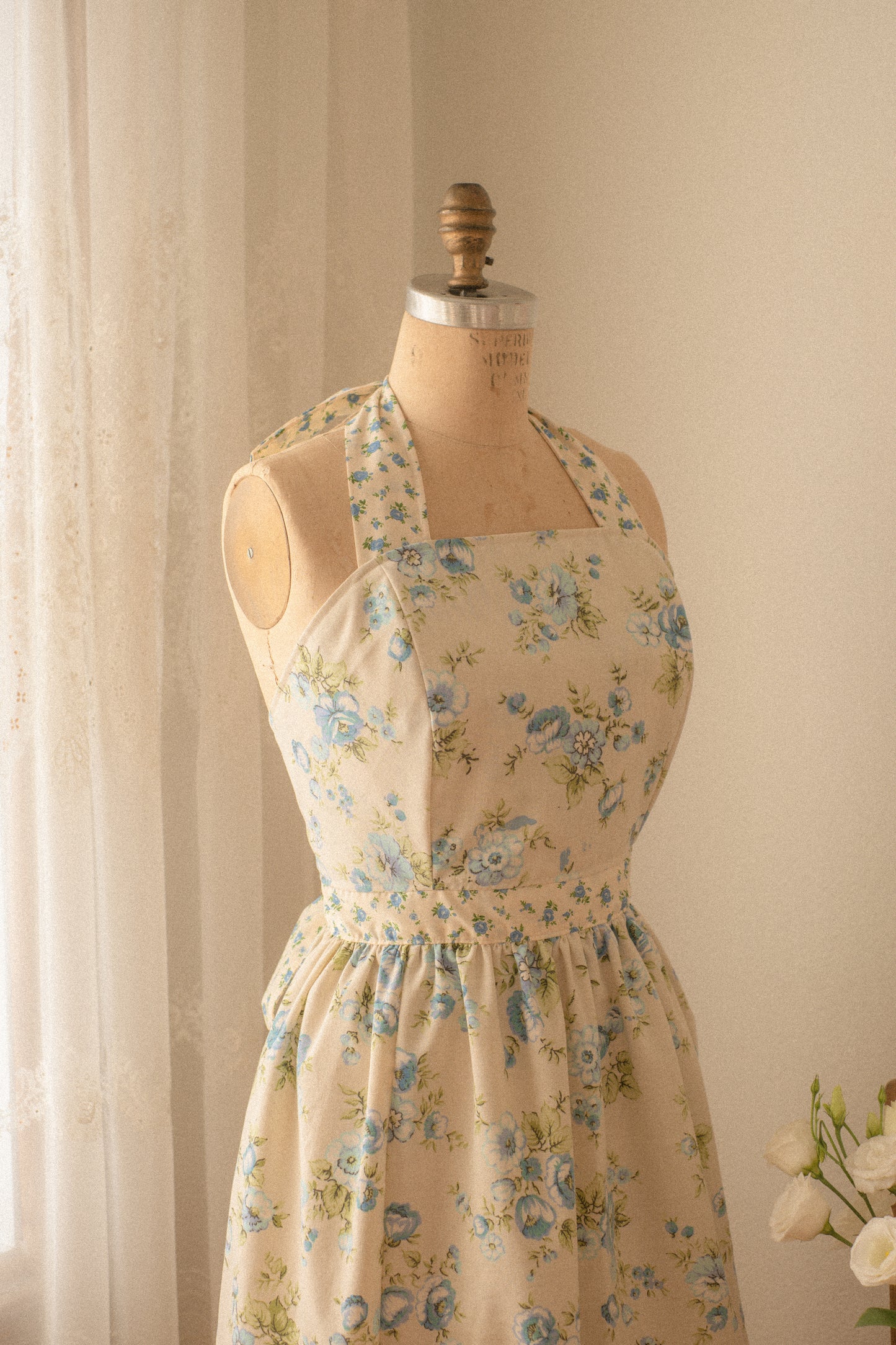 Handmade vintage apron set - blue blossom