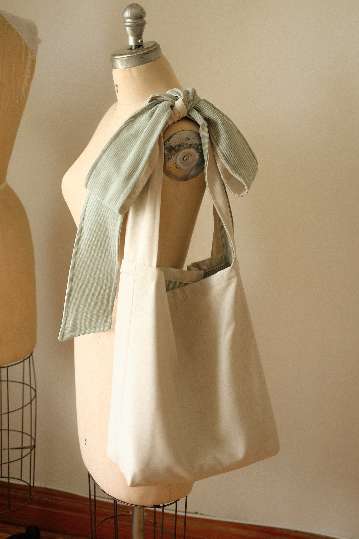 NEW♡ Handmade Ribbon slouchy tote bag - Pistachio