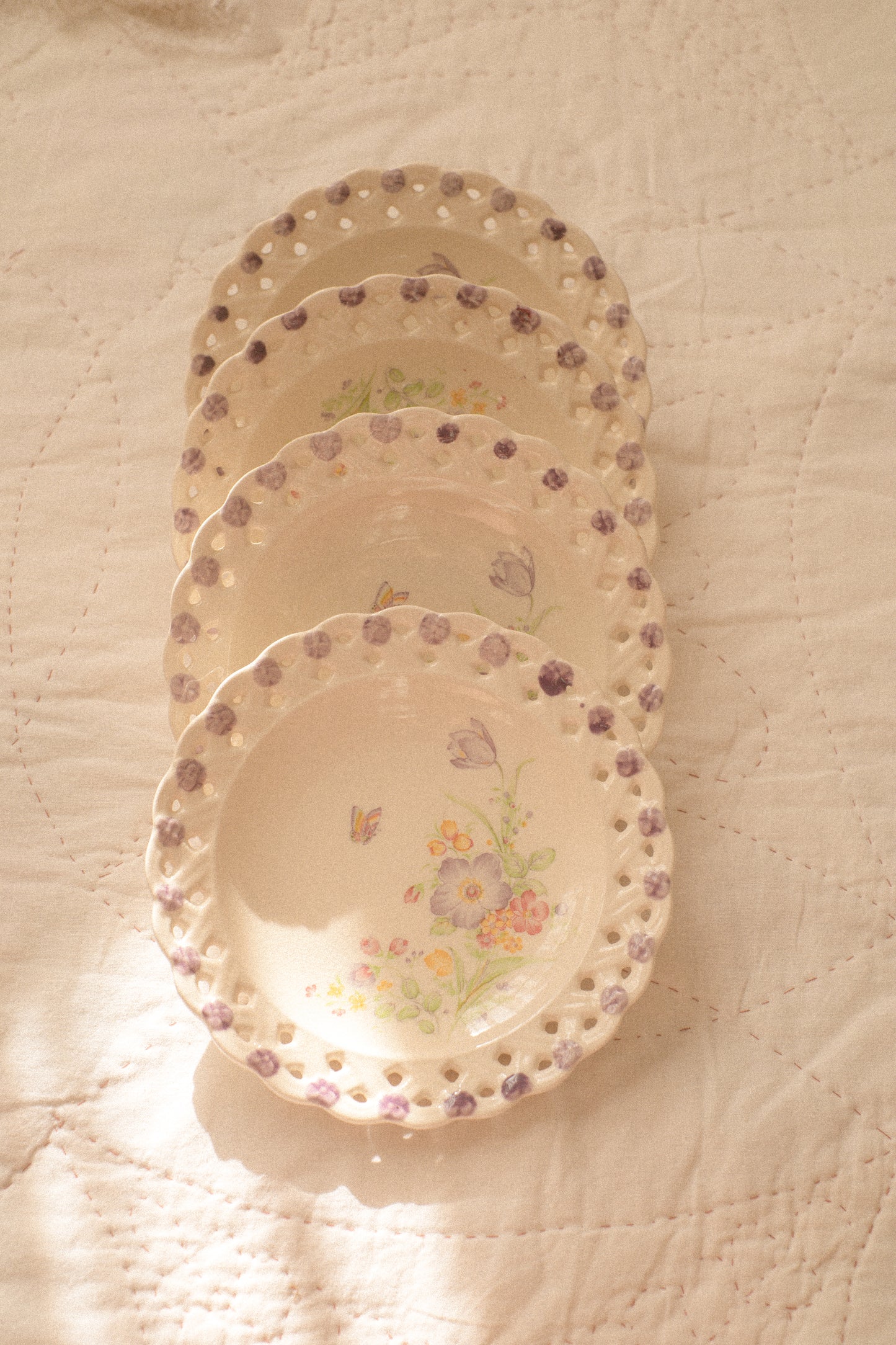 Vintage floral scalloped lace dessert plates