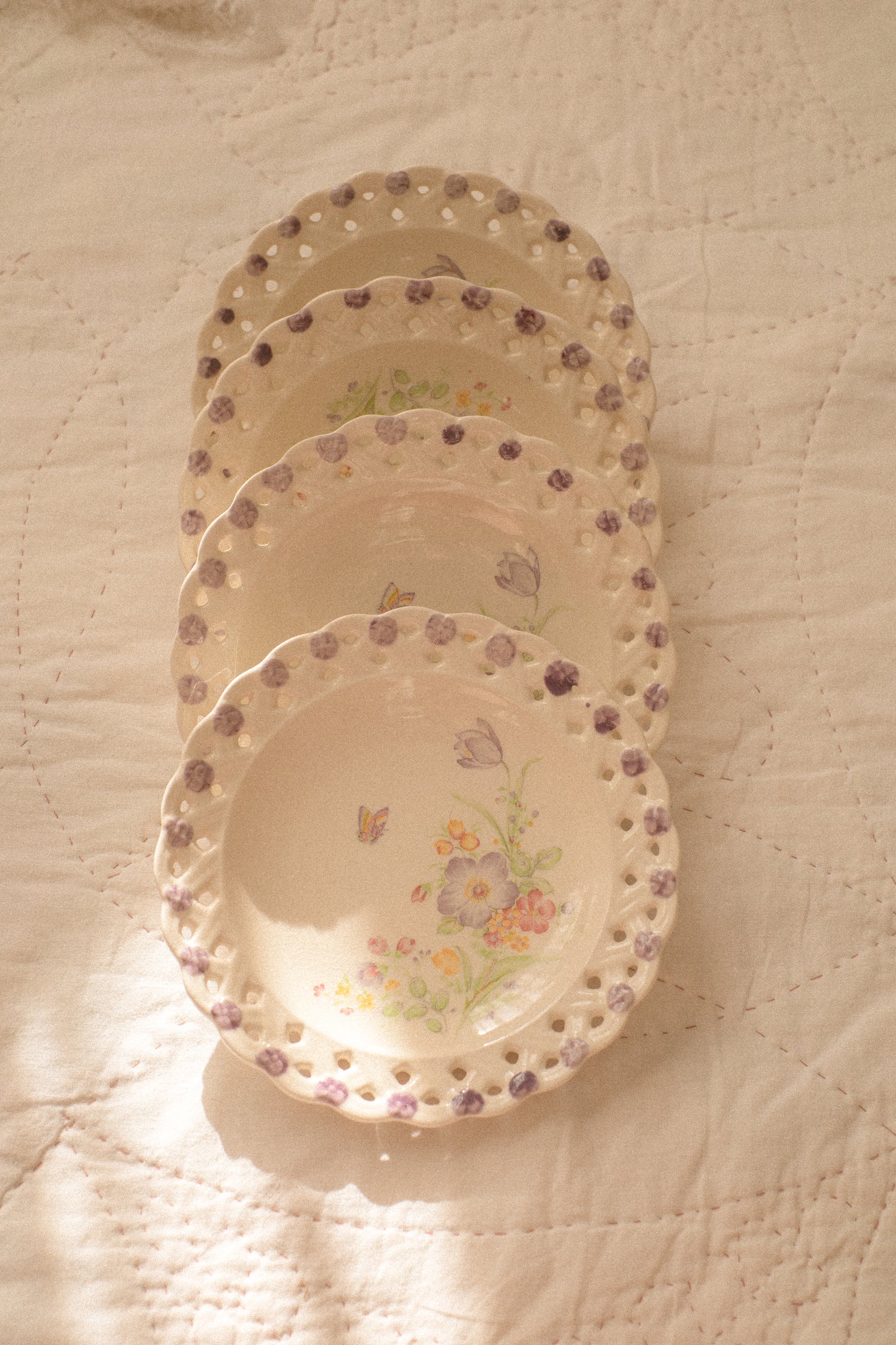 Vintage floral scalloped lace dessert plates