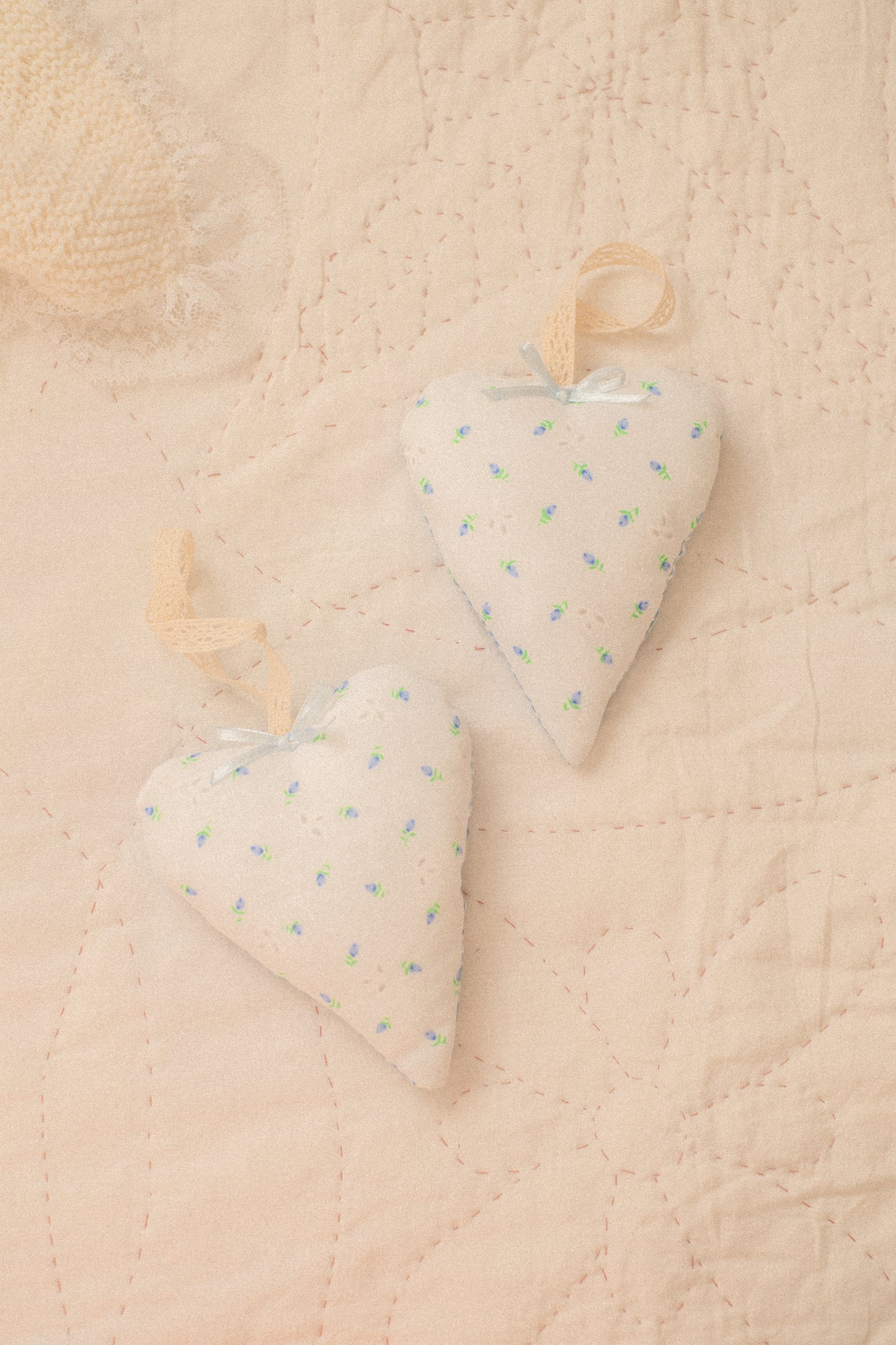 Handmade quilted heart shaped ornaments ♡