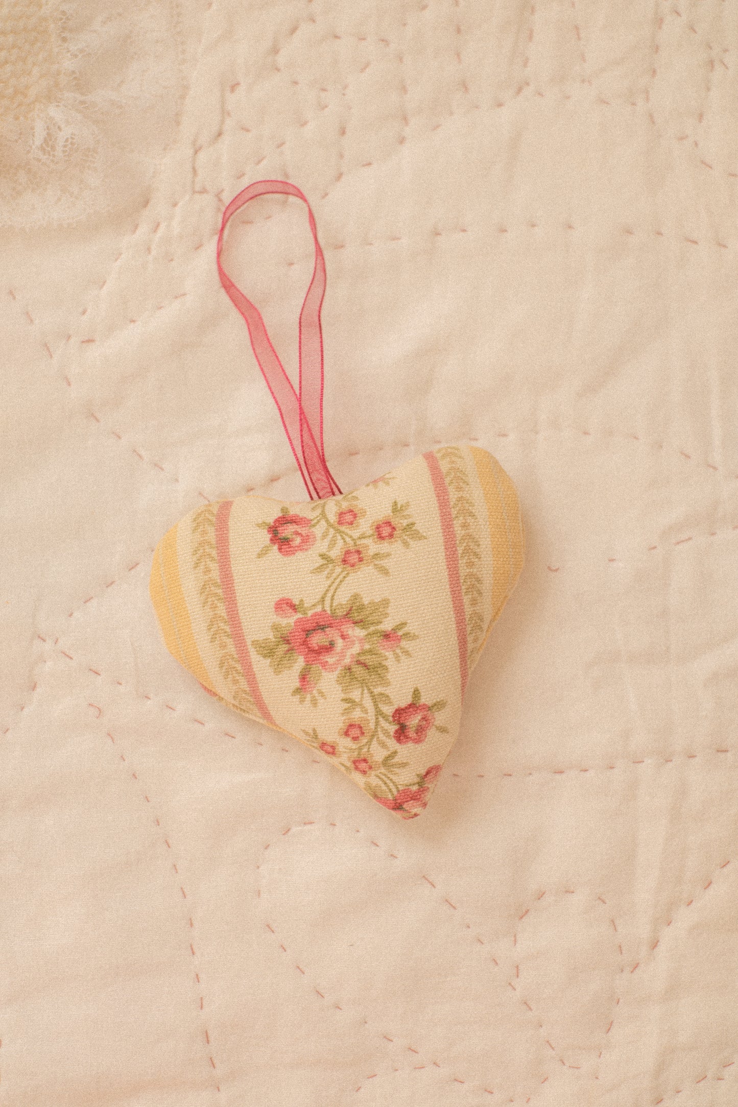 Handmade quilted heart shaped ornaments ♡