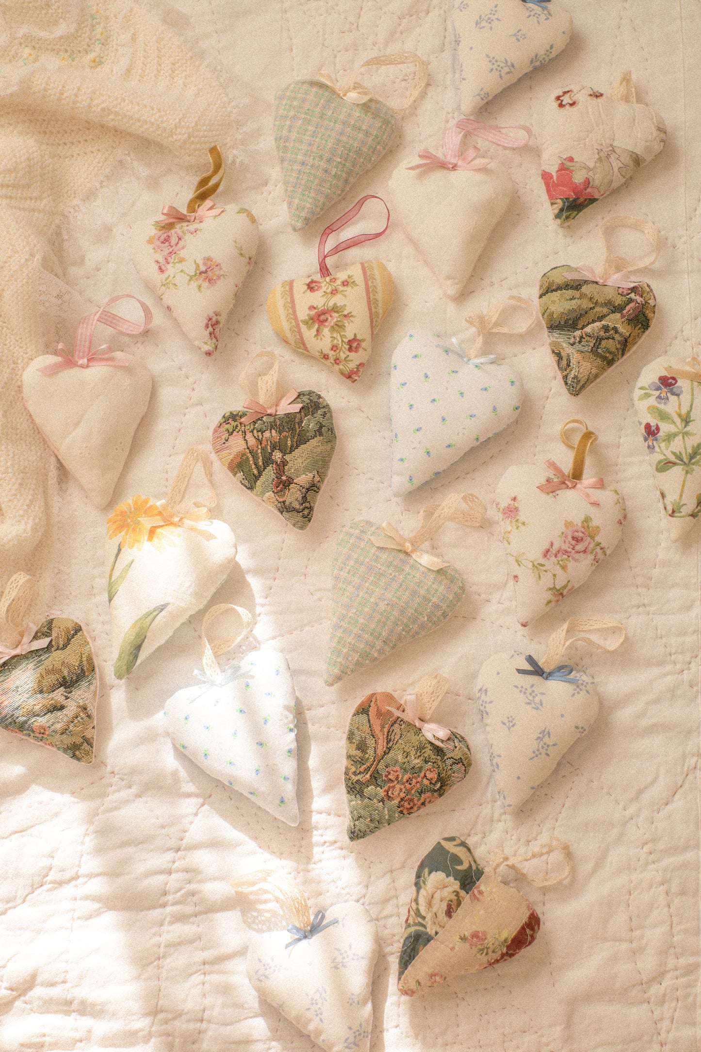 Handmade quilted heart shaped ornaments ♡