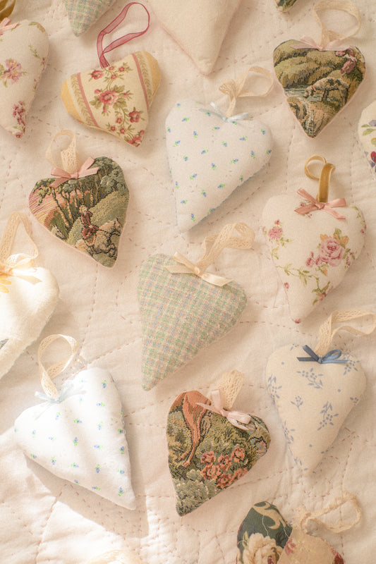 Handmade quilted heart shaped ornaments ♡