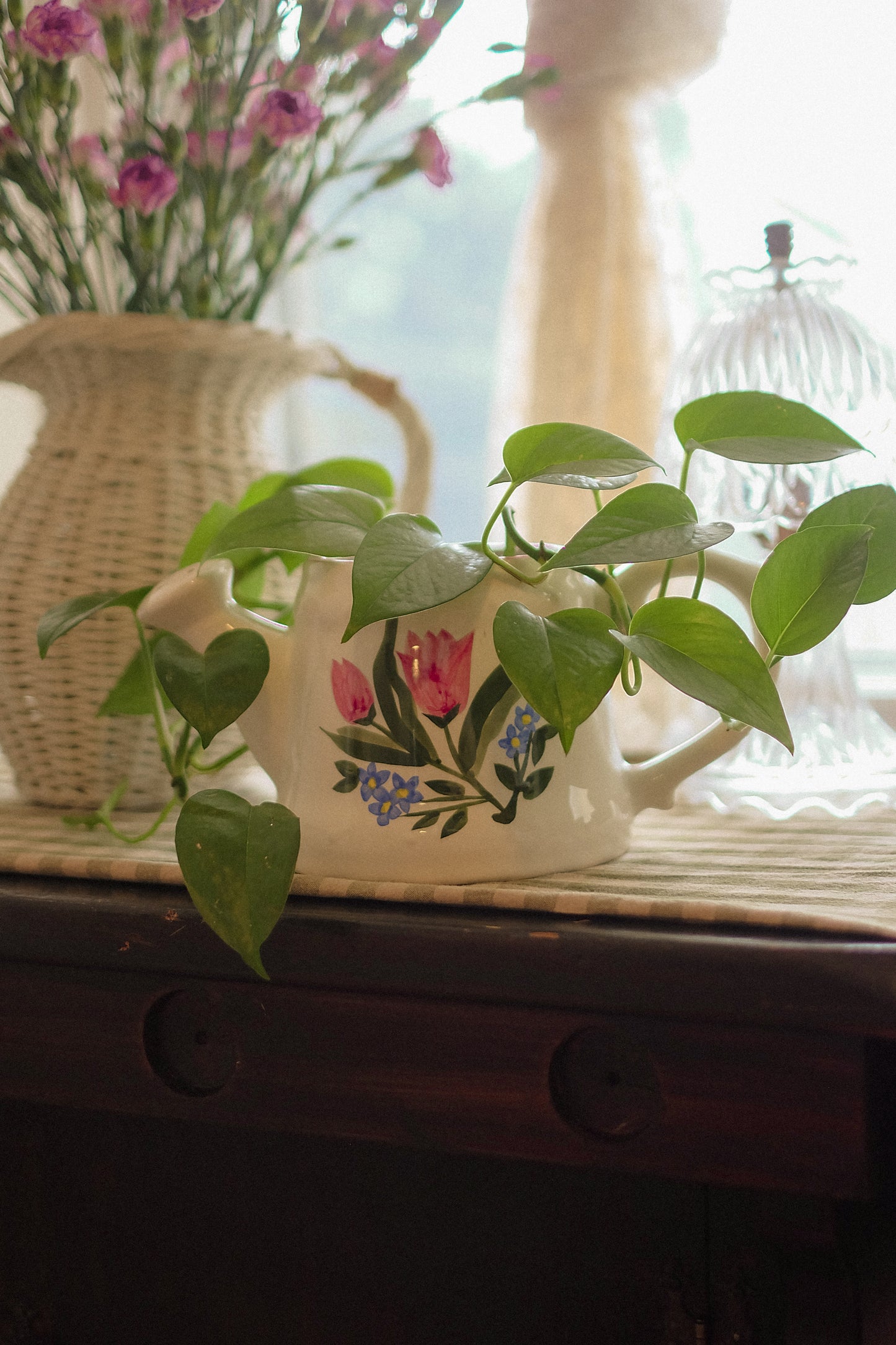Vintage hand-painted ceramic watering pot - flower pot ♡