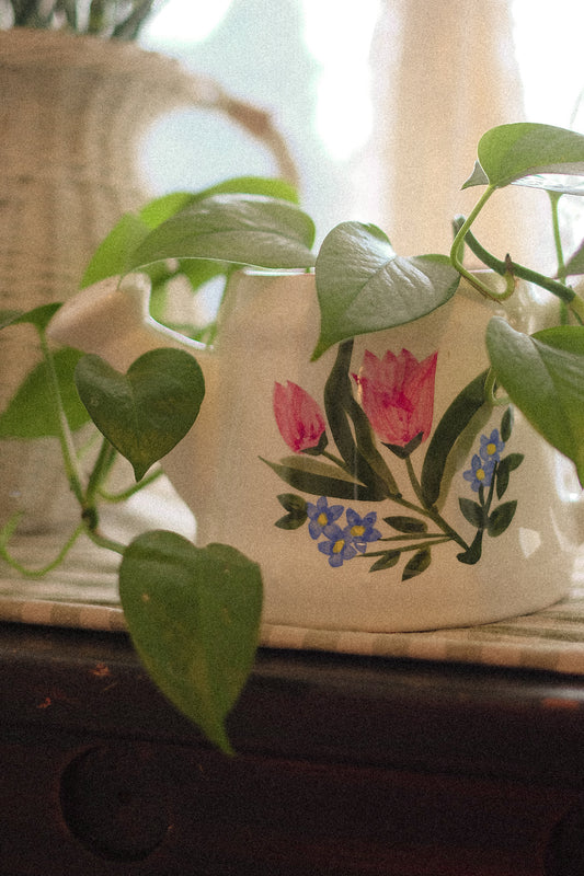 Vintage hand-painted ceramic watering pot - flower pot ♡