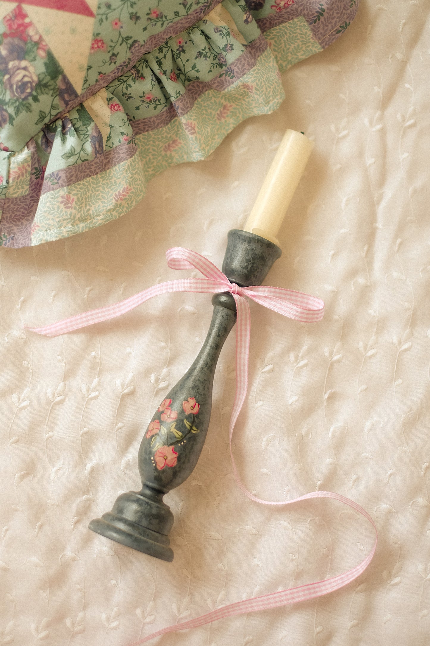 Vintage hand-painted tapered candlestick♡