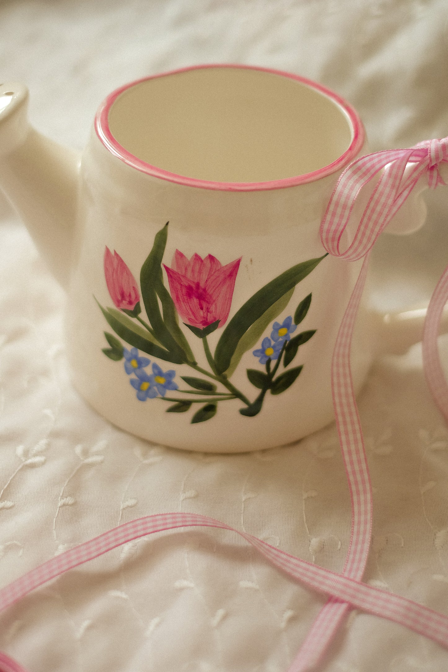 Vintage hand-painted ceramic watering pot - flower pot ♡