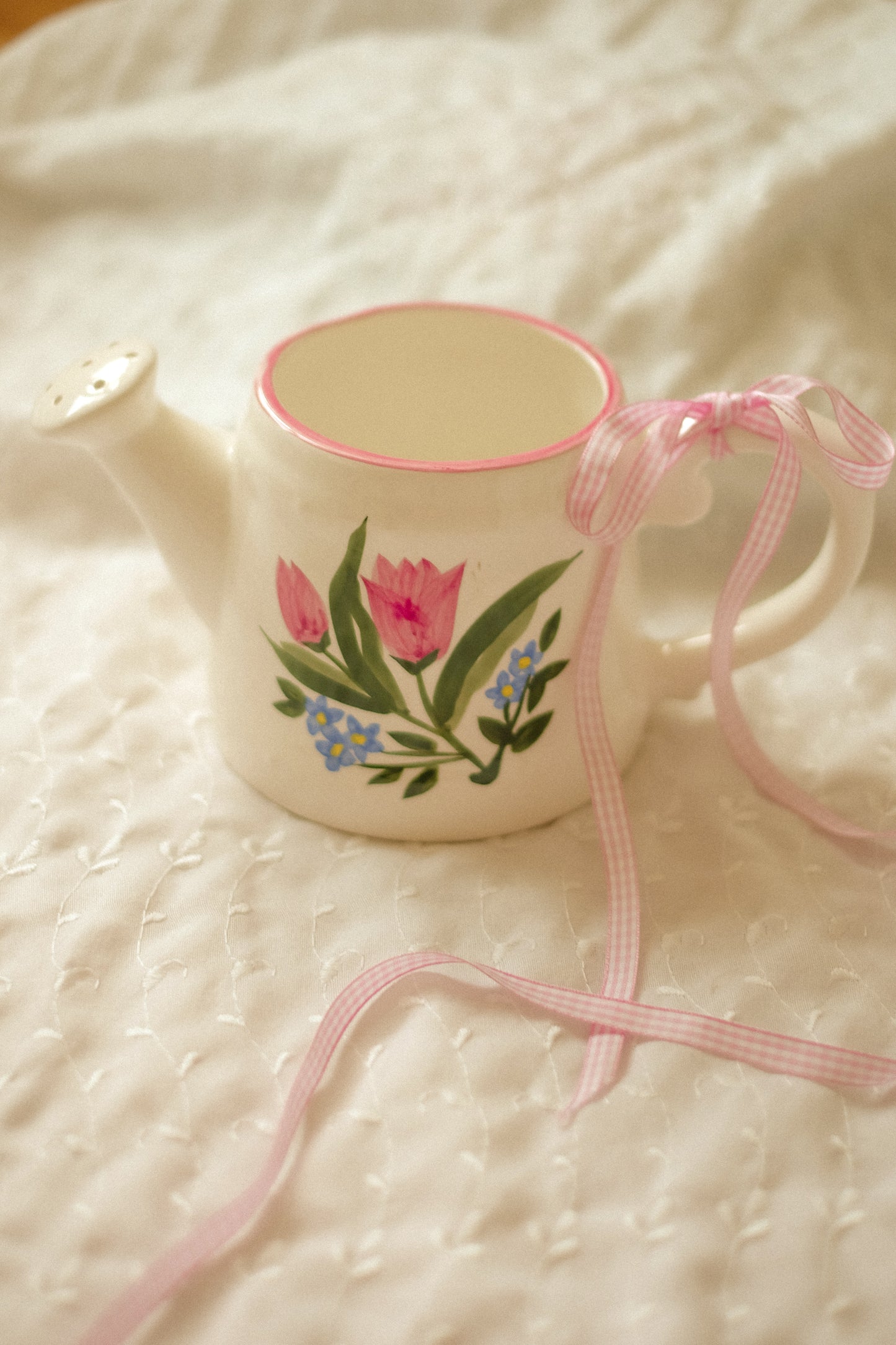 Vintage hand-painted ceramic watering pot - flower pot ♡