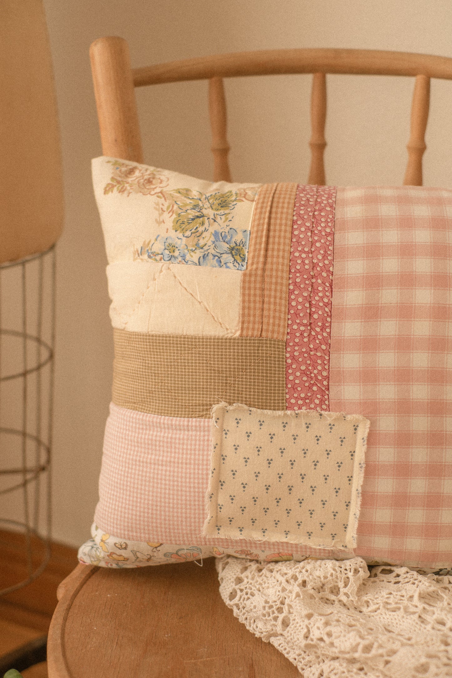 Handmade spring patchwork quilted pillow 🪡