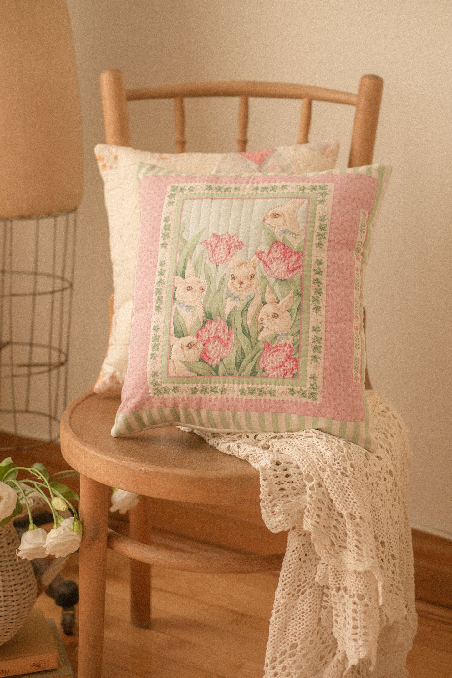 Handmade spring bunny quilted pillow 🐇