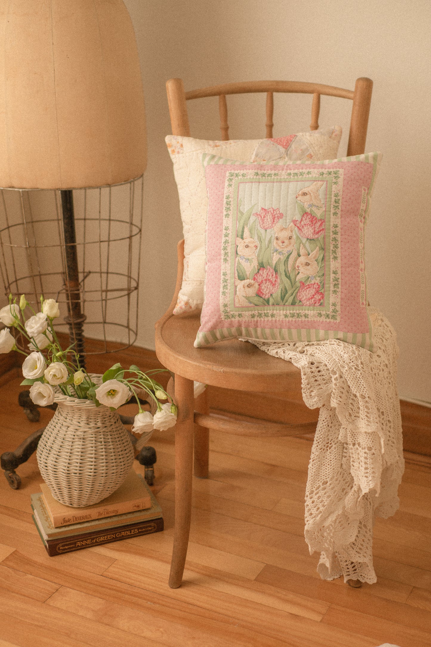 Handmade spring bunny quilted pillow 🐇