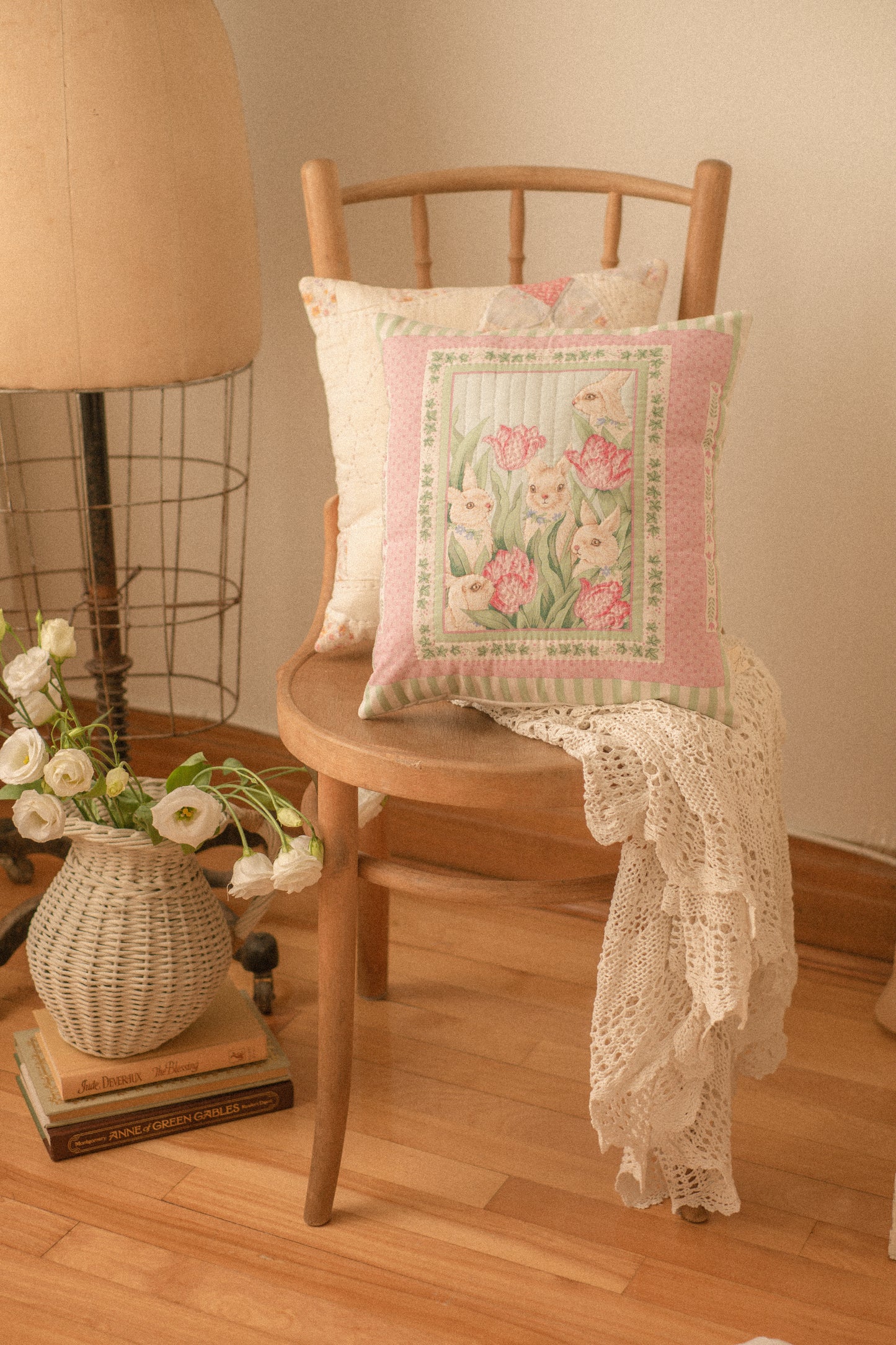Handmade spring bunny quilted pillow 🐇