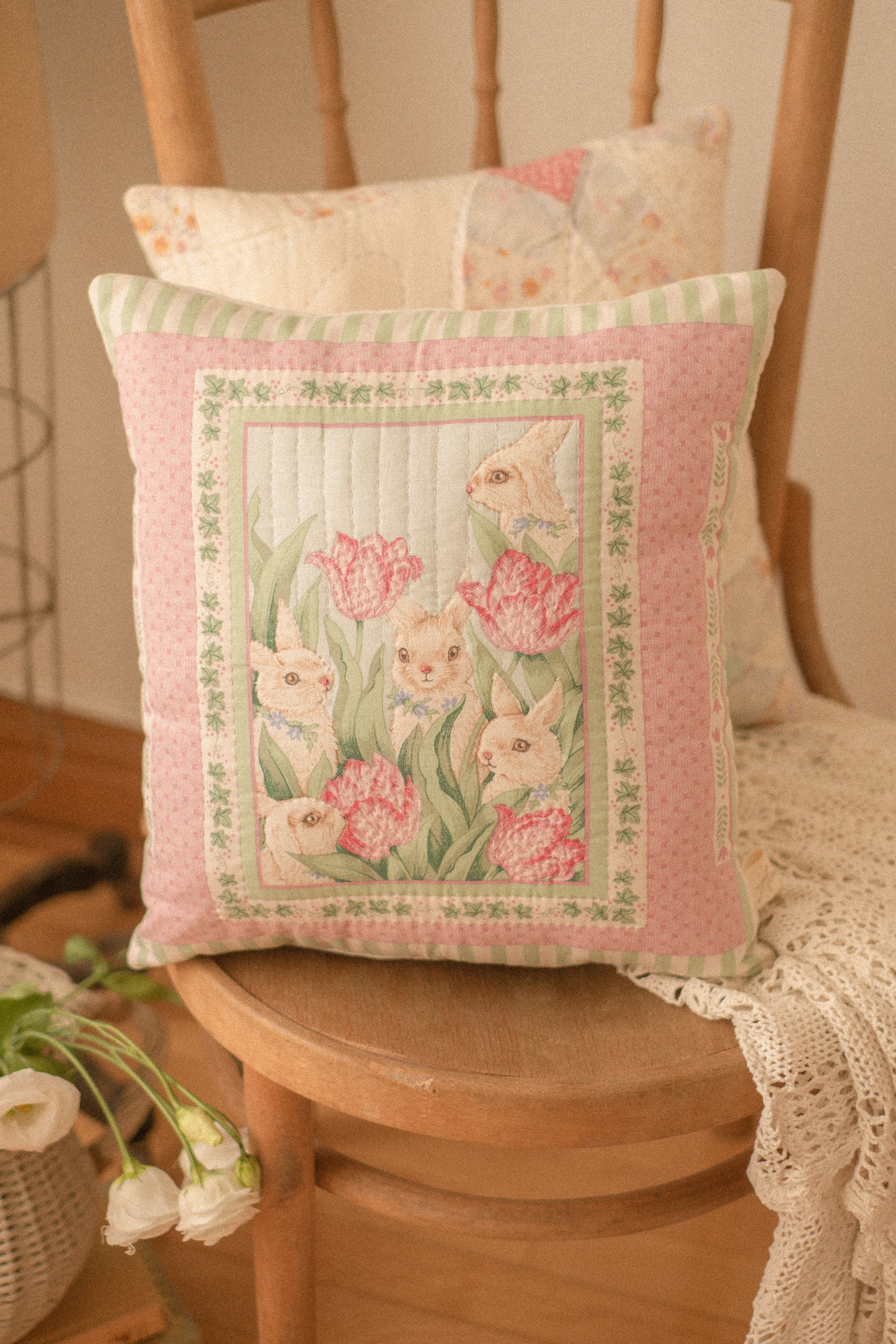 Handmade spring bunny quilted pillow 🐇