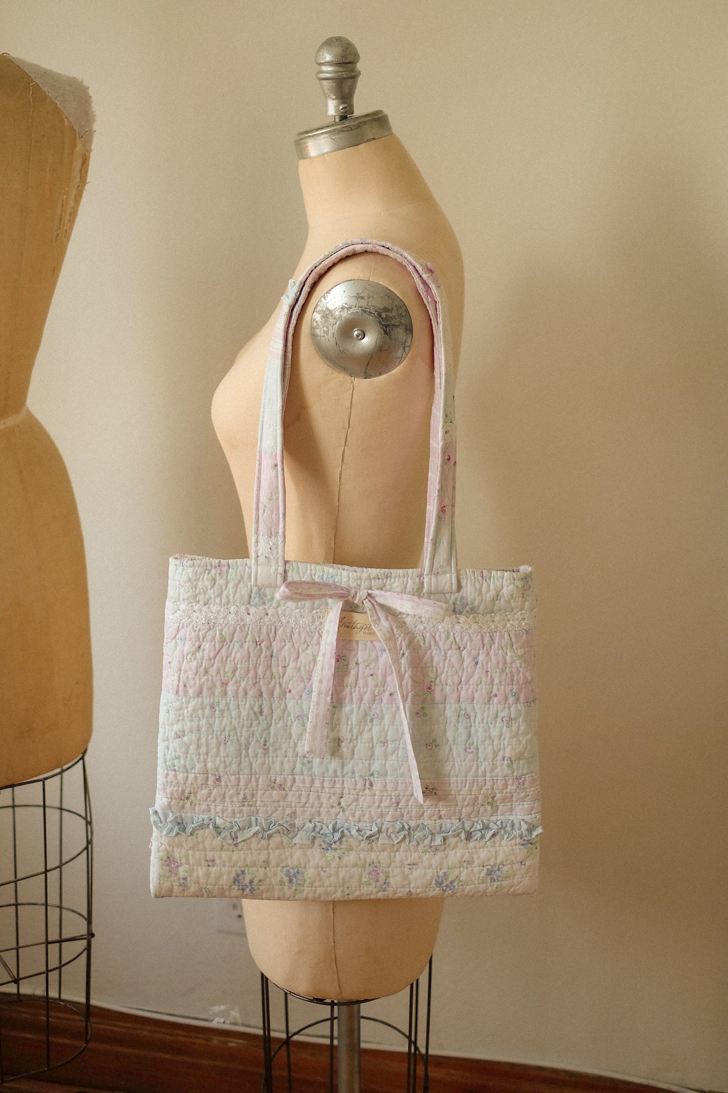 Handmade quilted mini tote bag - Coquette♡