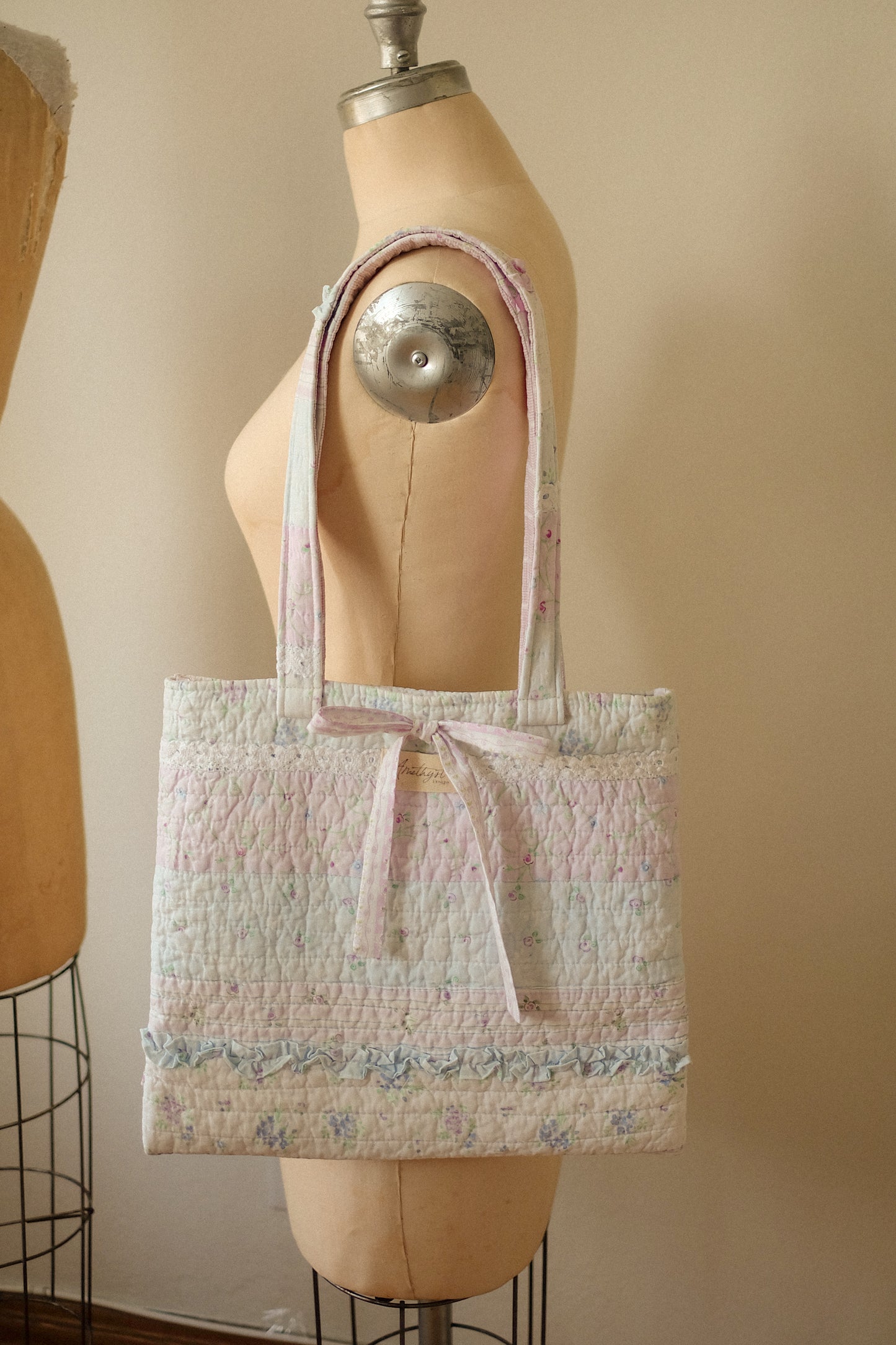 Handmade quilted mini tote bag - Coquette♡