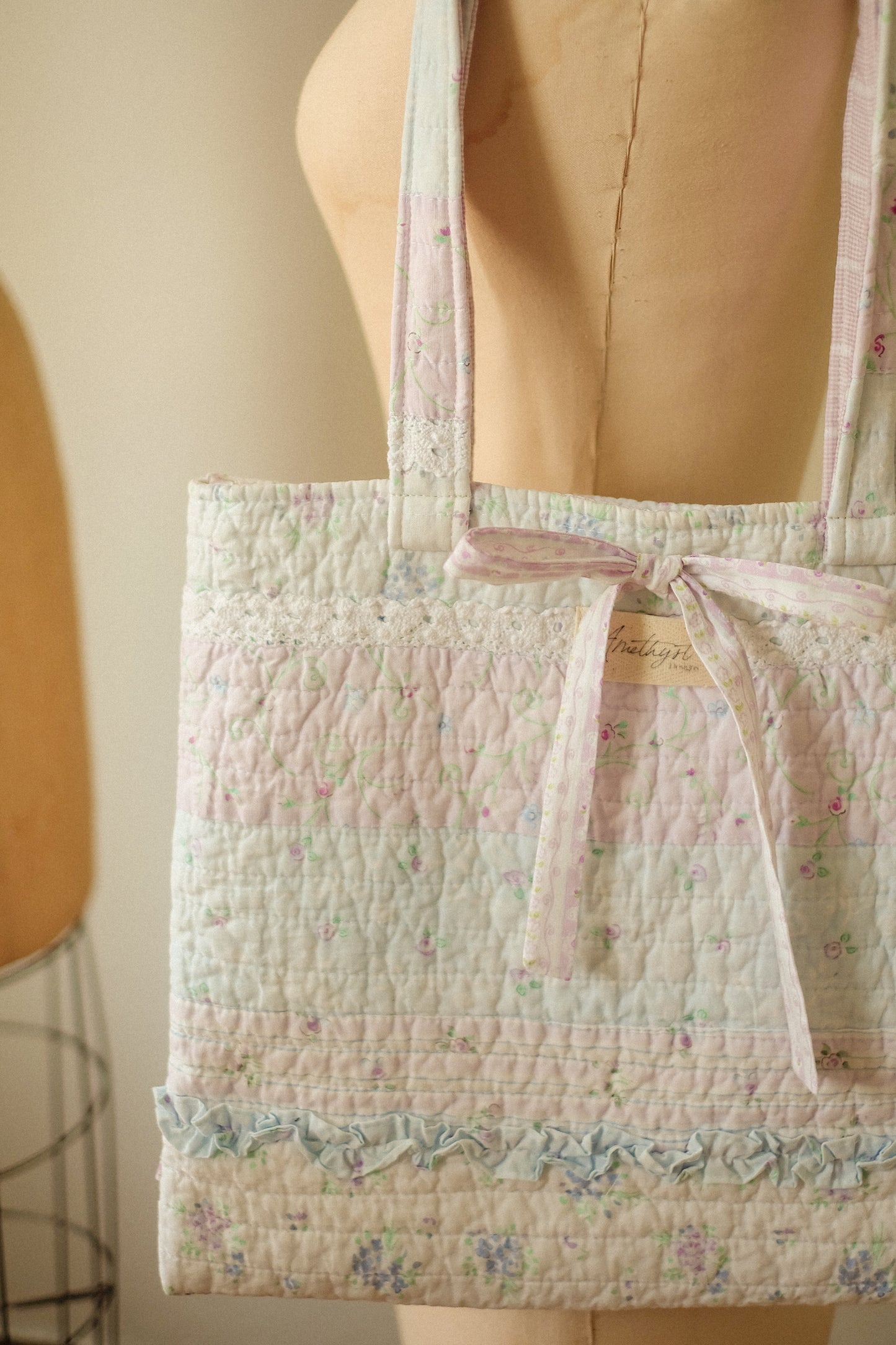 Handmade quilted mini tote bag - Coquette♡