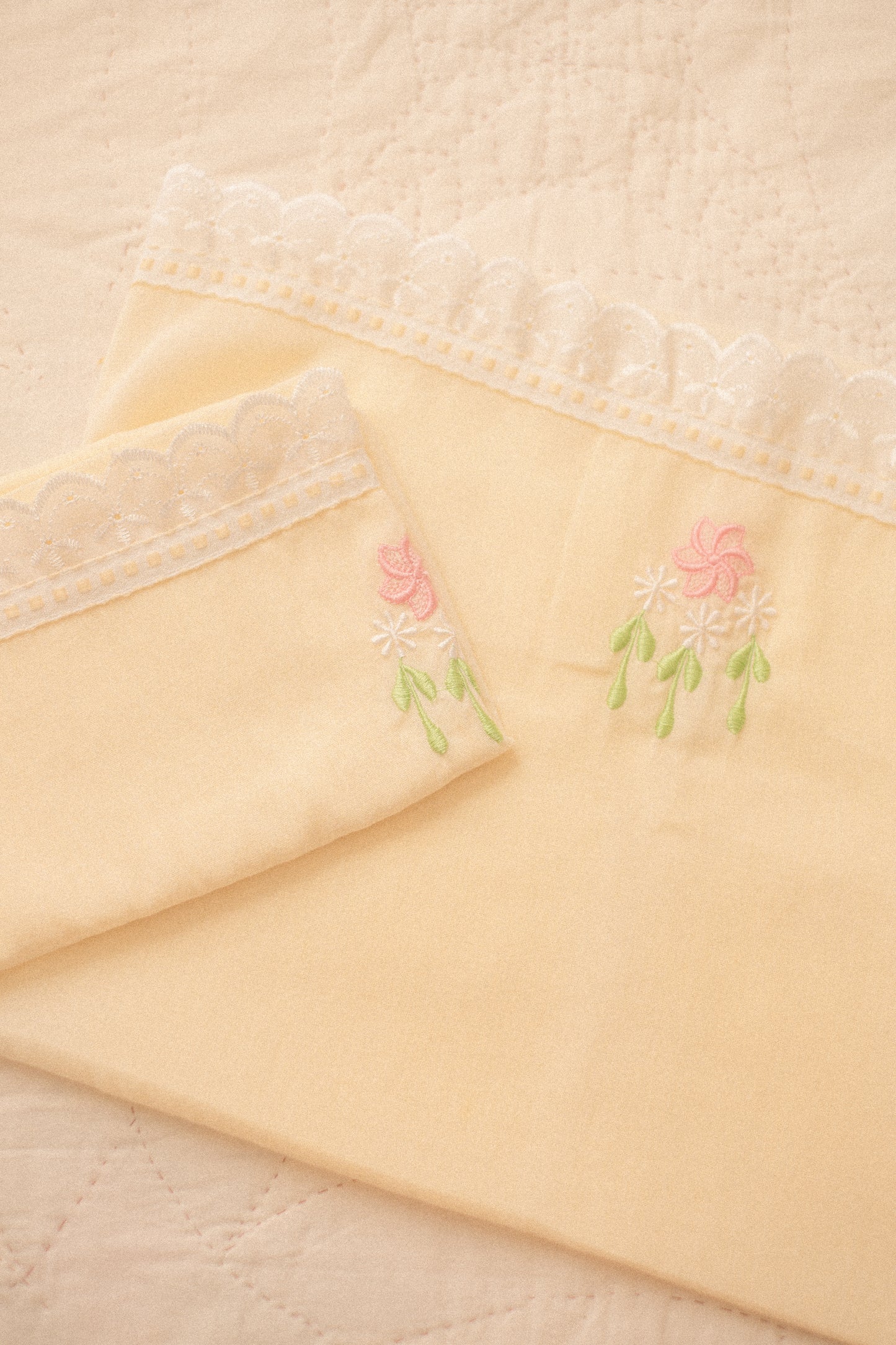 Vintage embroidered lace trimmed pillowcases
