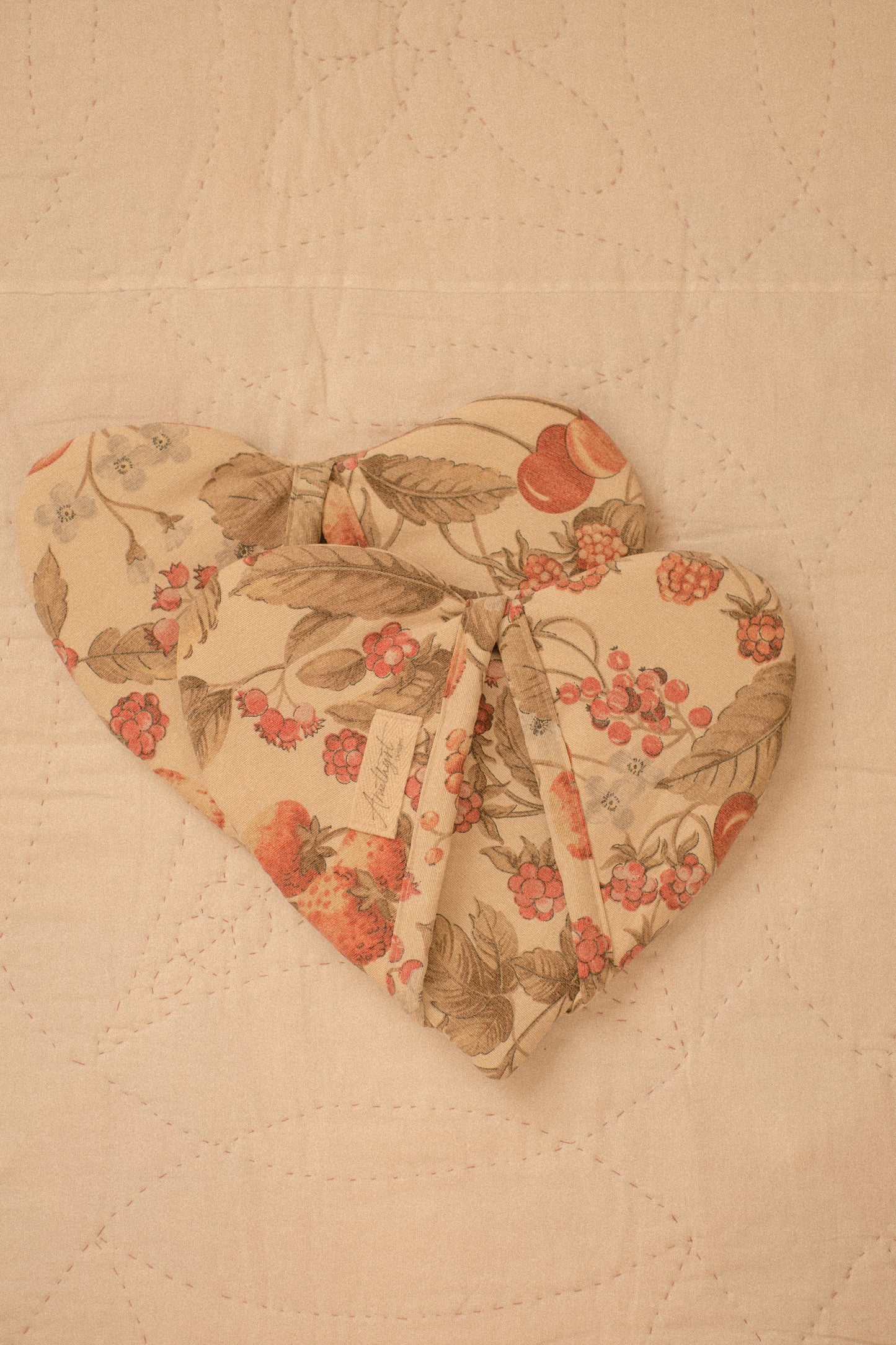 Handmade heart shaped oven mitts - fruit picking