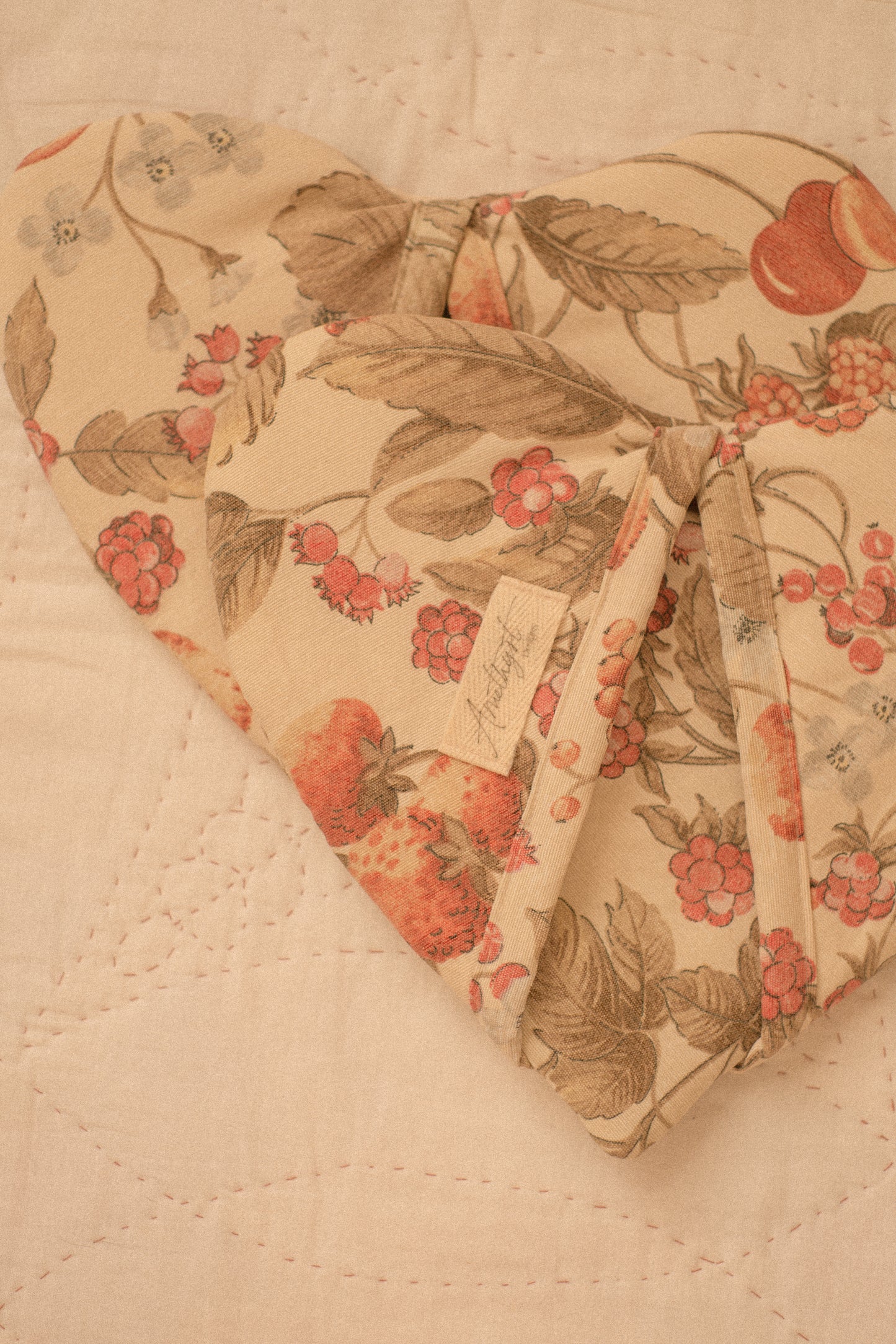 Handmade heart shaped oven mitts - fruit picking