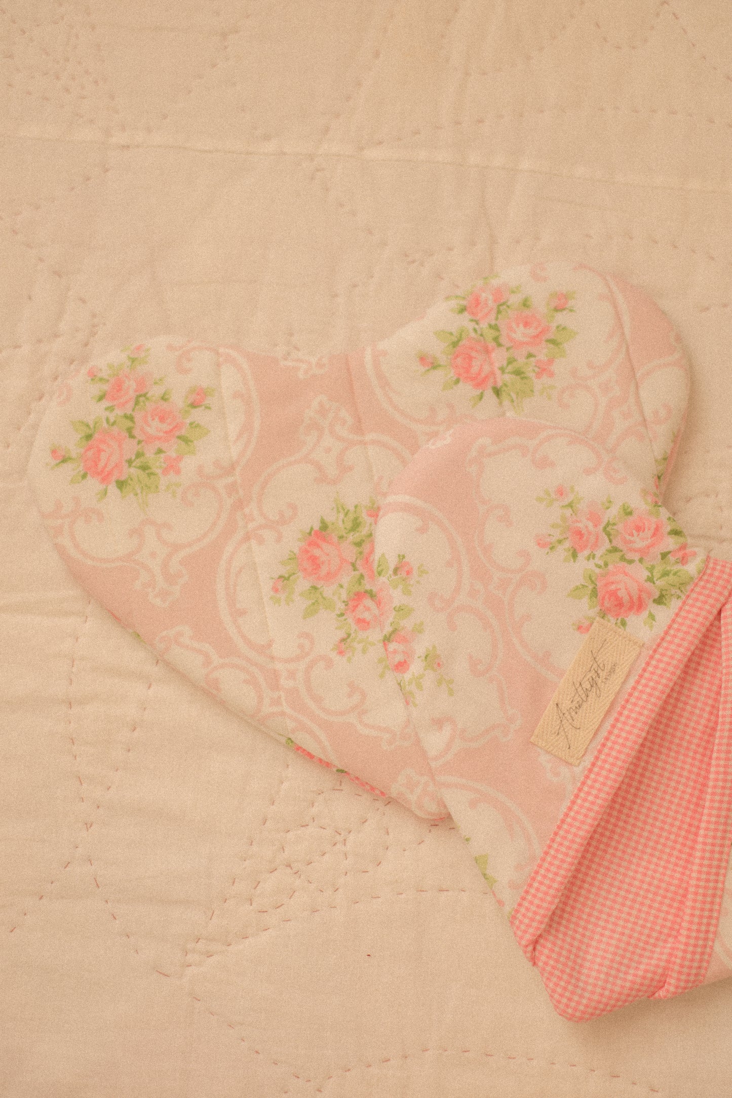 Handmade heart shaped oven mitts- pink bloom
