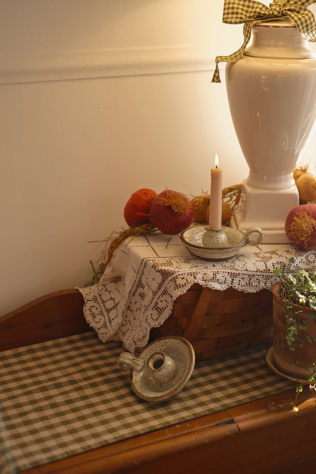 Vintage stoneware candle holder set 🕯️