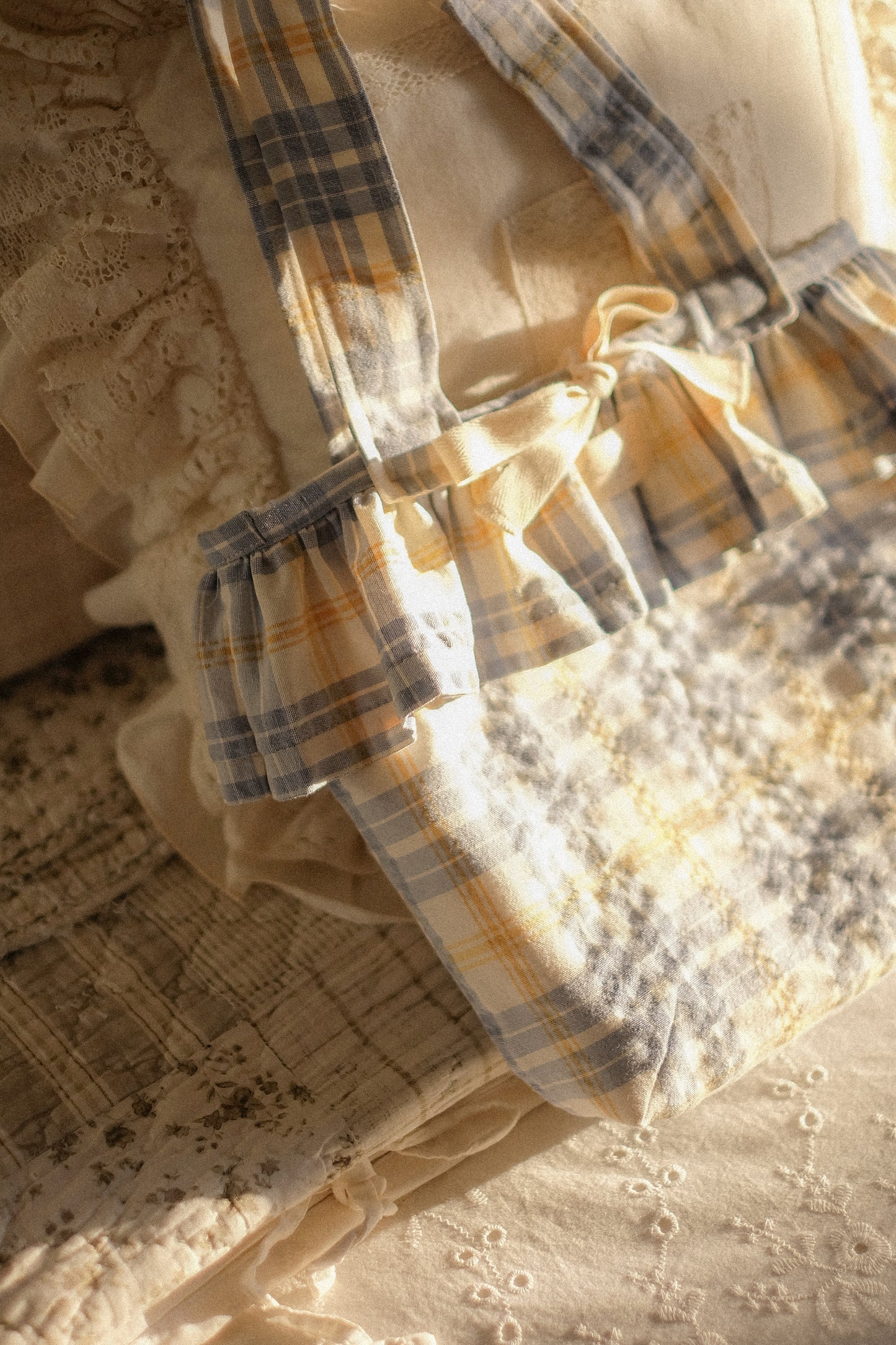 Handmade ruffled picnic tote