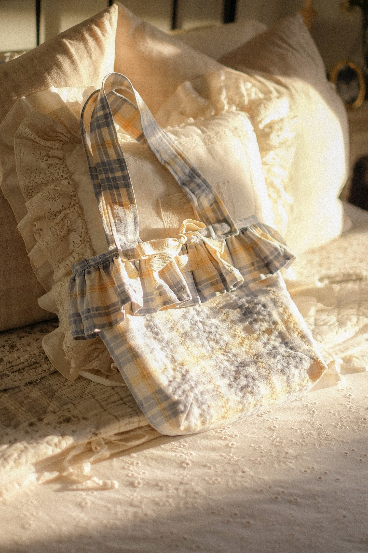 Handmade ruffled picnic tote