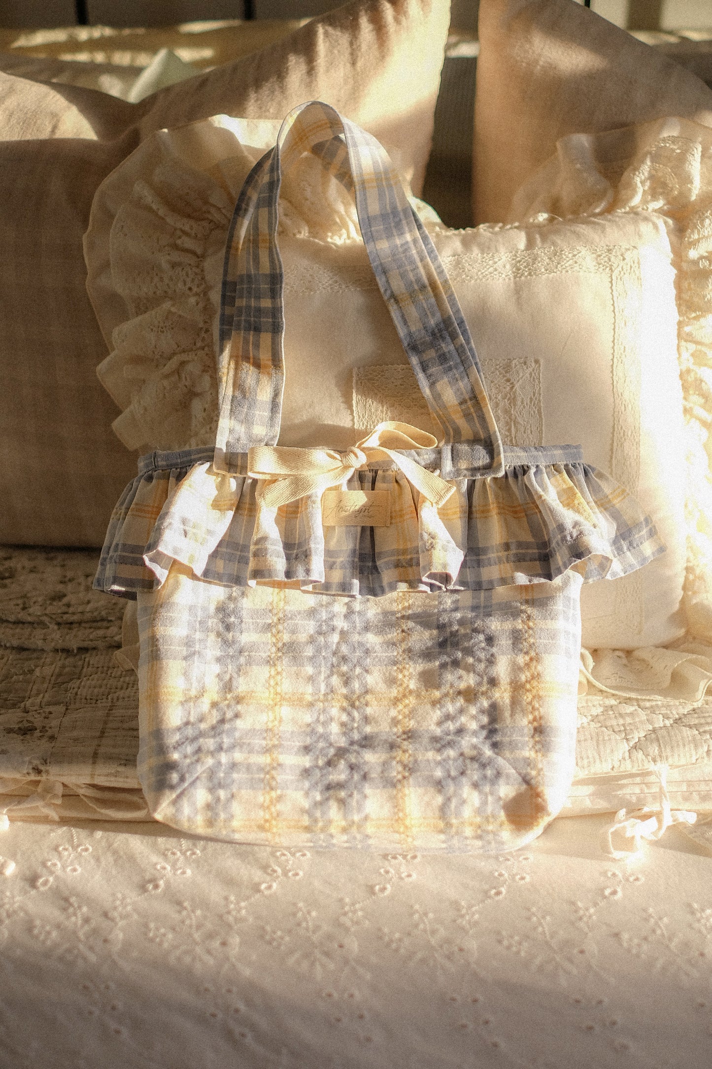 Handmade ruffled picnic tote