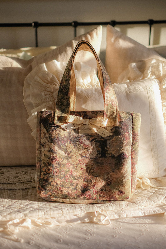 Handmade romantic tapestry tote