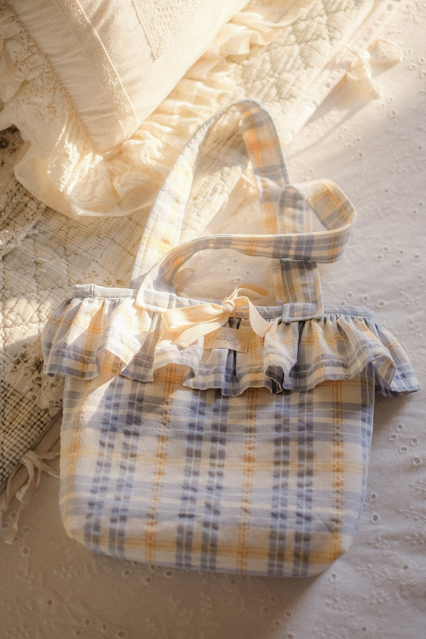 Handmade ruffled picnic tote