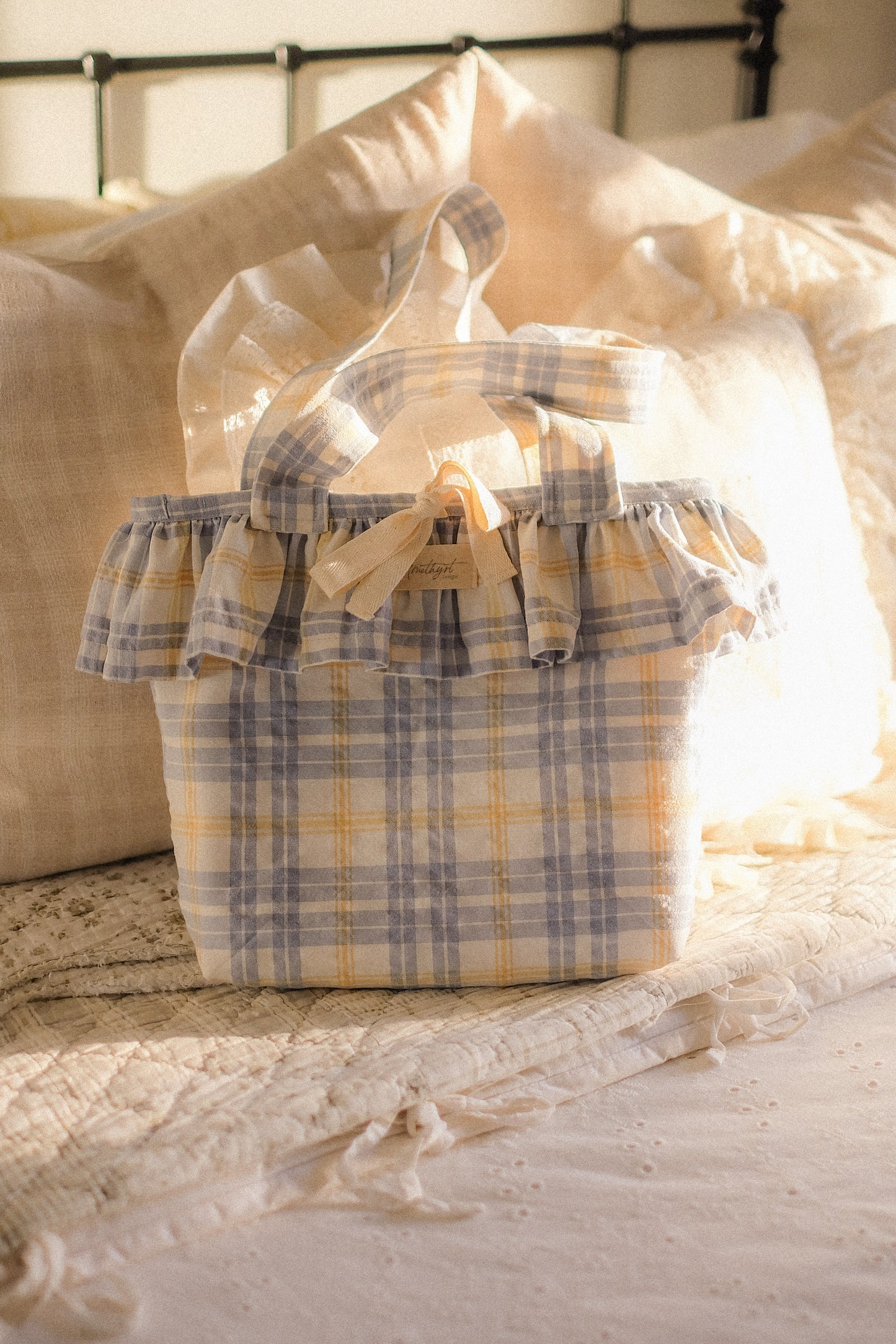 Handmade ruffled picnic tote