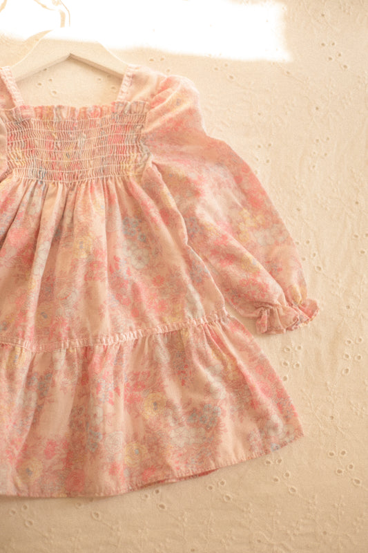 Vintage floral pink peasant dress