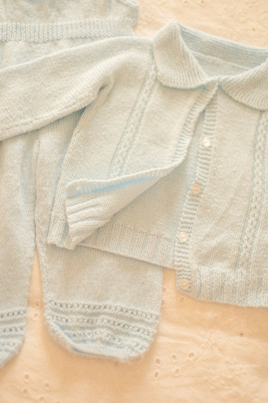 Vintage baby blue knit overall set