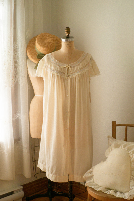 Vintage embroidered butter yellow sleep dress