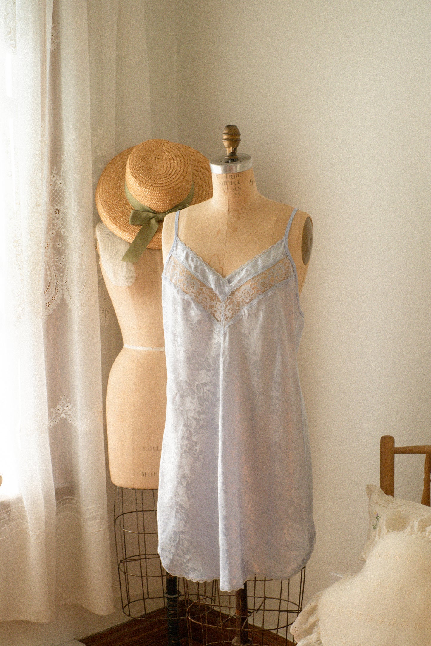 Vintage periwinkle satin slip dress