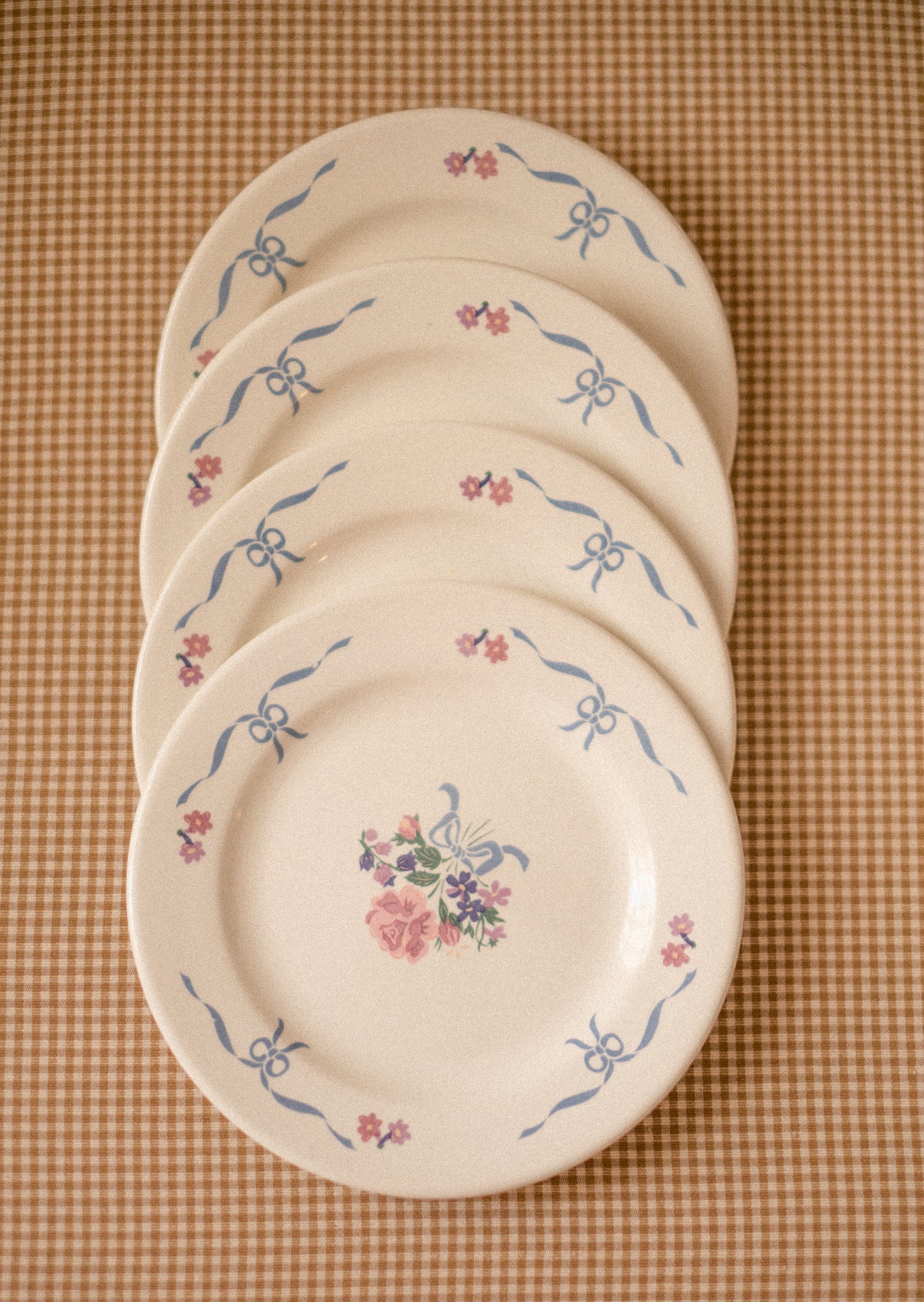 Vintage dainty rose & bow dessert plates - Set of four ♡