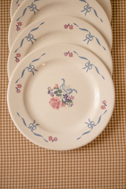 Vintage dainty rose & bow dessert plates - Set of four ♡