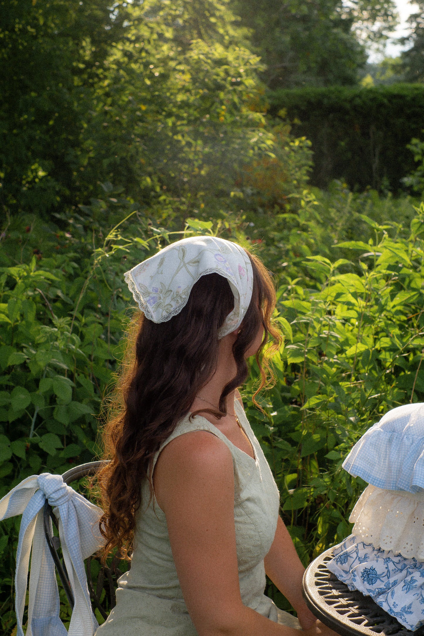 Handmade floral lace trimmed hankerchief bandana