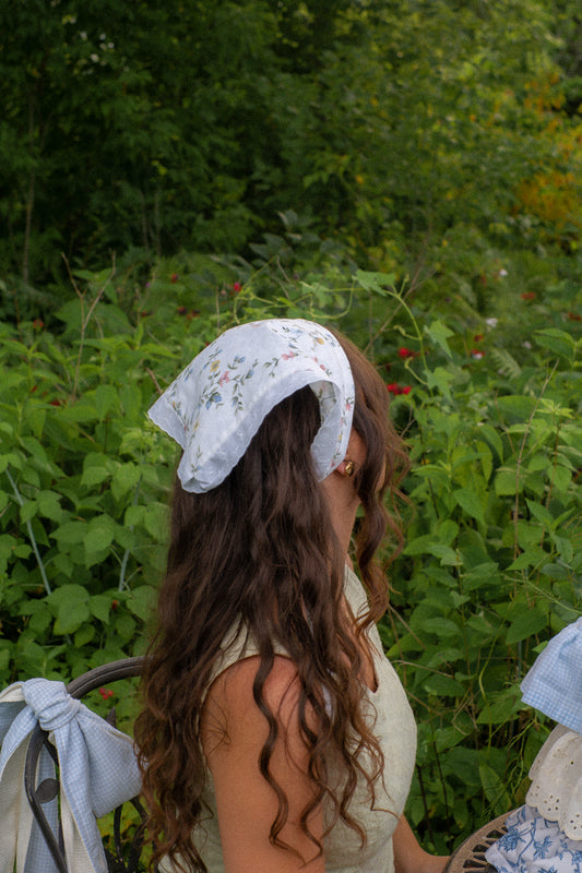 Handmade floral lace trimmed hankerchief bandana