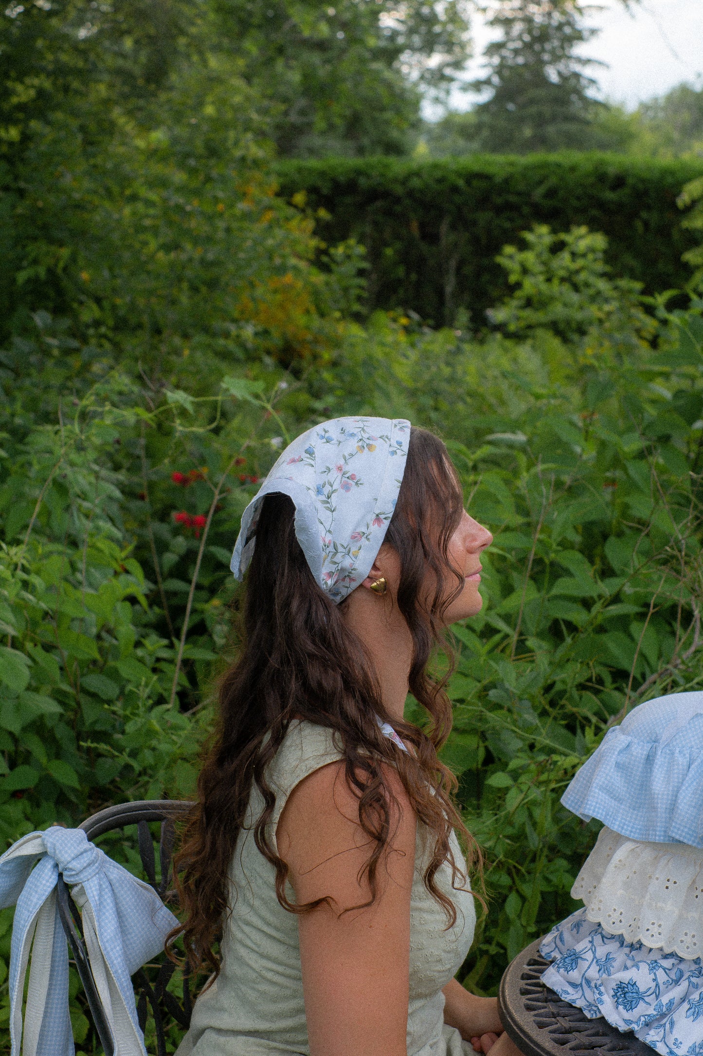 Handmade floral lace trimmed hankerchief bandana