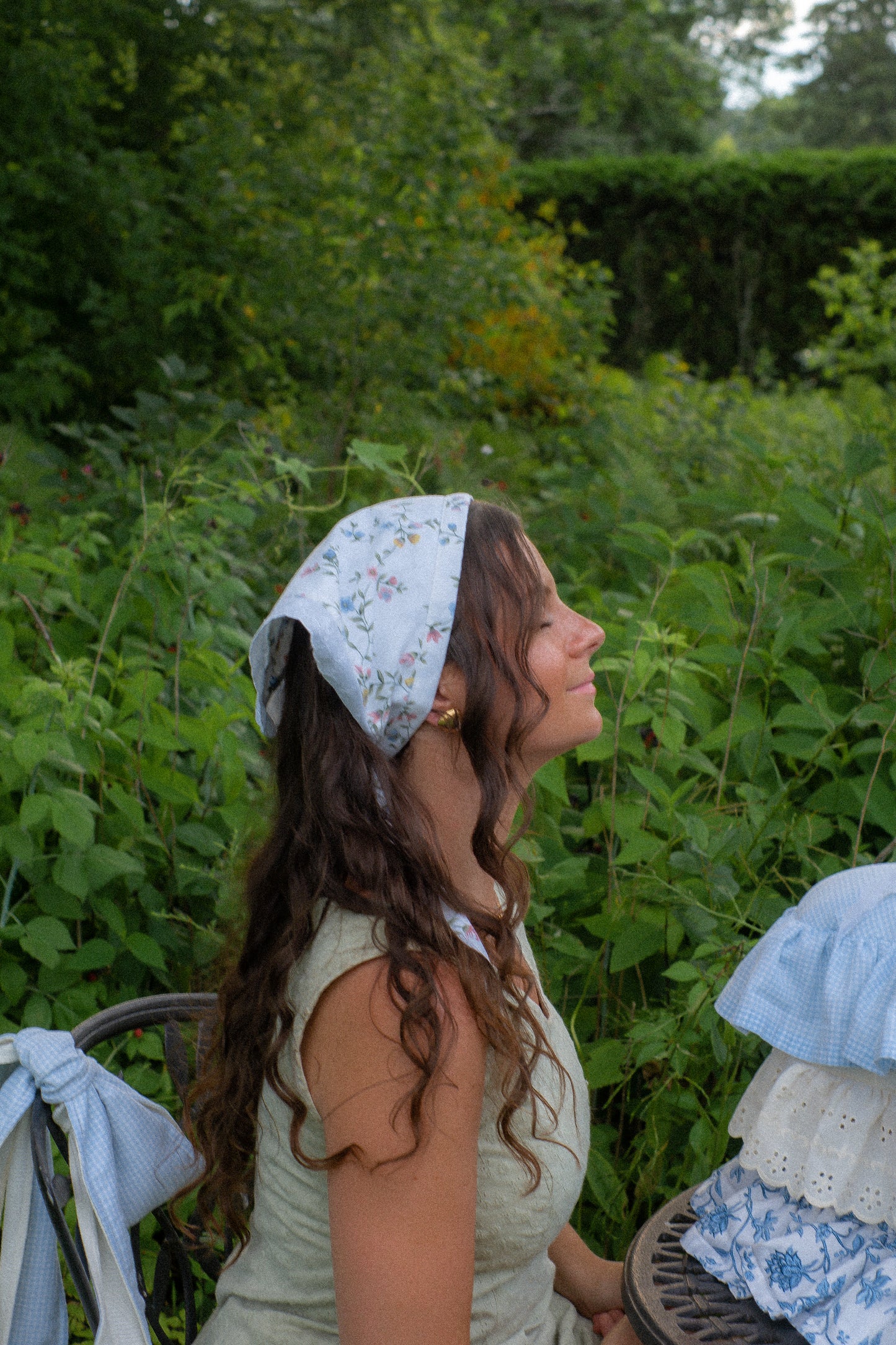 Handmade floral lace trimmed hankerchief bandana