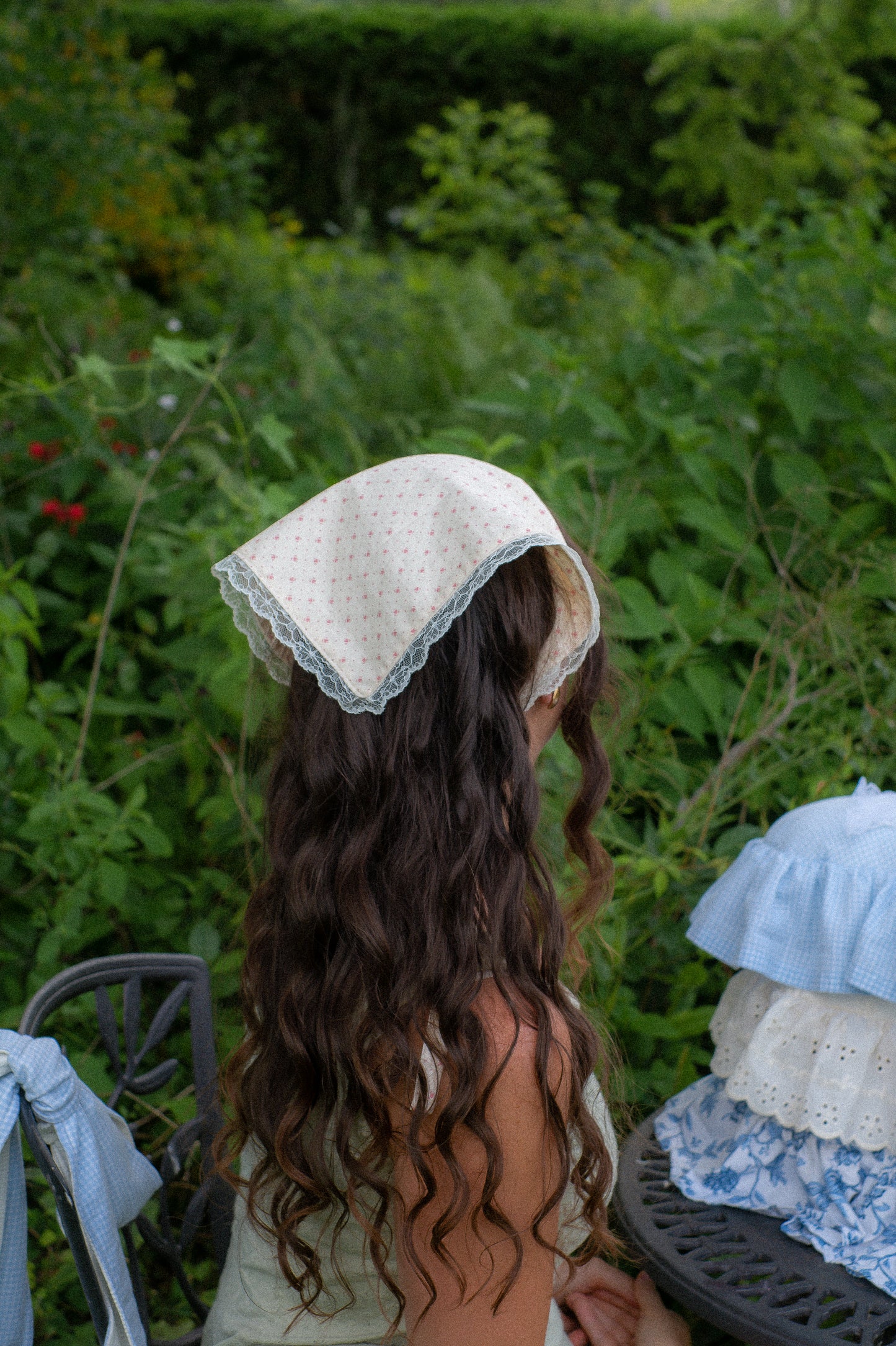 Handmade floral lace trimmed hankerchief bandana