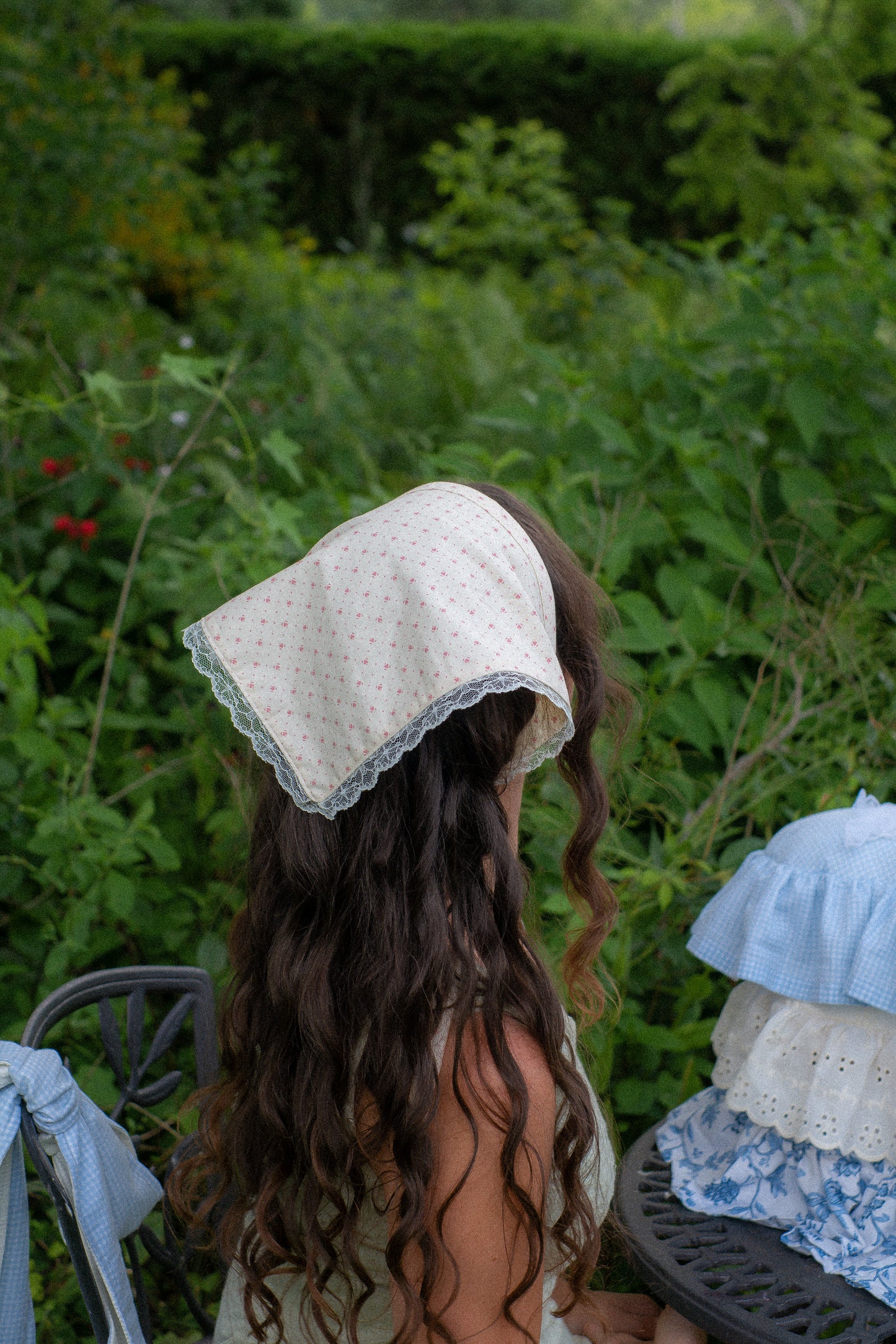 Handmade floral lace trimmed hankerchief bandana