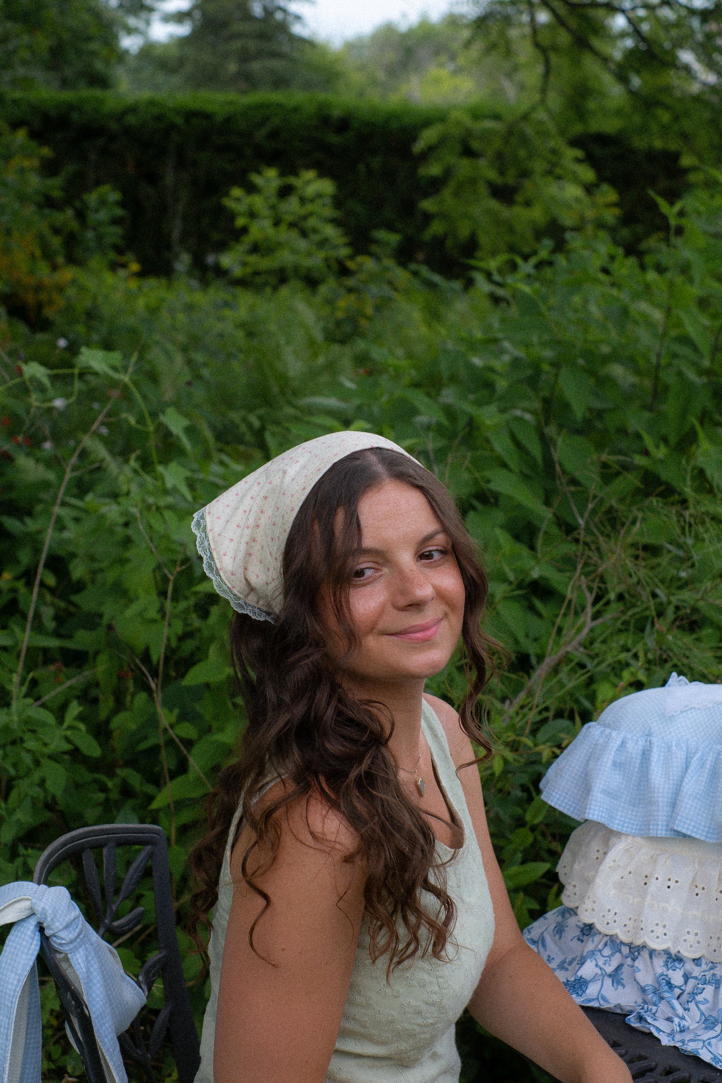 Handmade floral lace trimmed hankerchief bandana