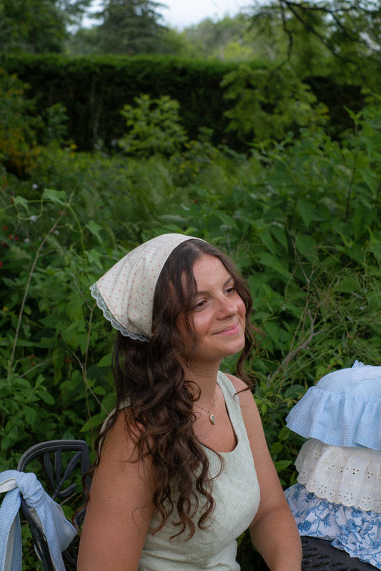 Handmade floral lace trimmed hankerchief bandana
