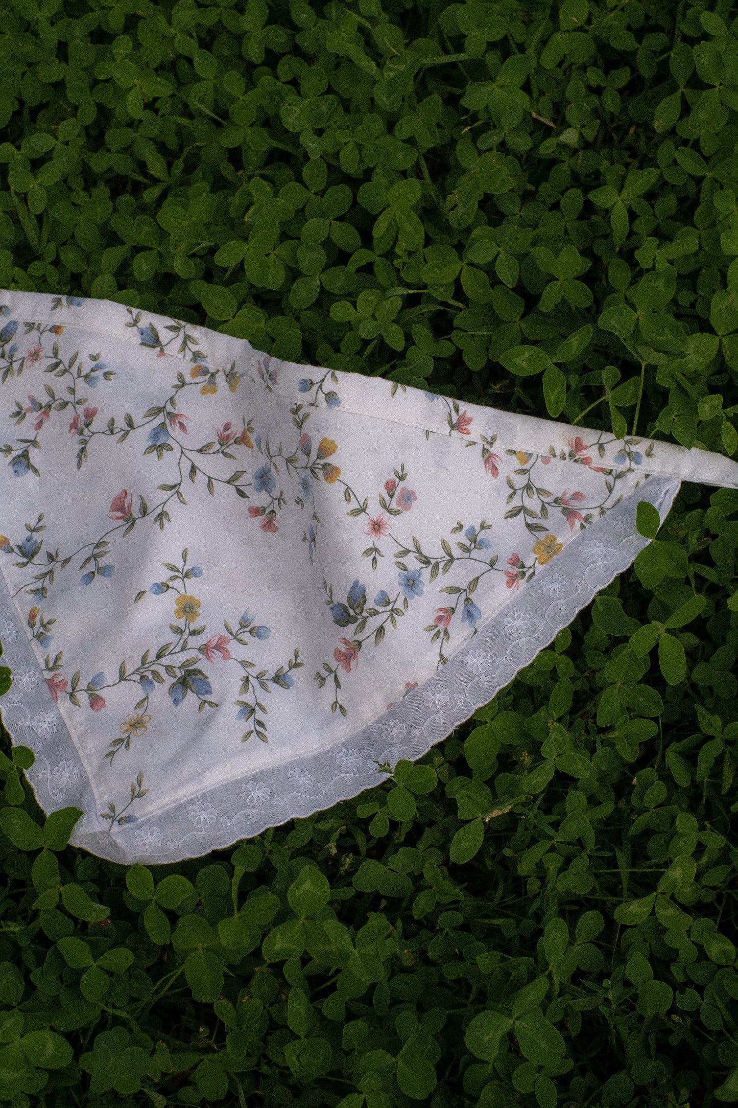 Handmade floral lace trimmed hankerchief bandana