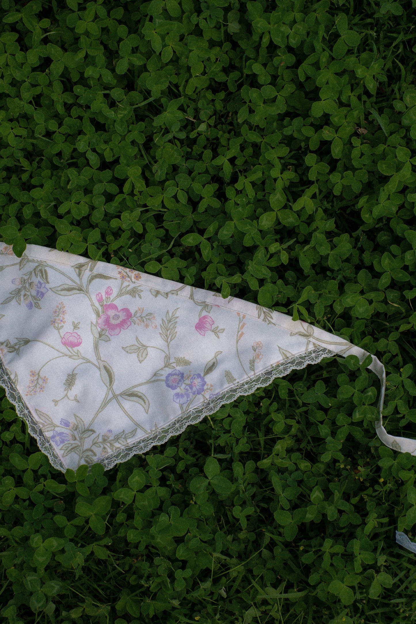 Handmade floral lace trimmed hankerchief bandana