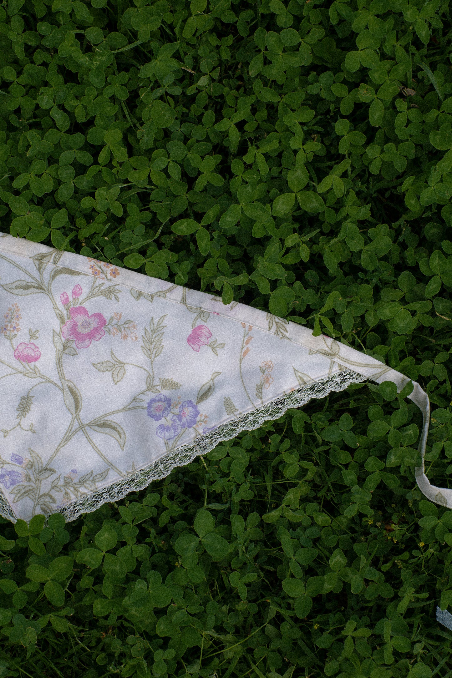 Handmade floral lace trimmed hankerchief bandana